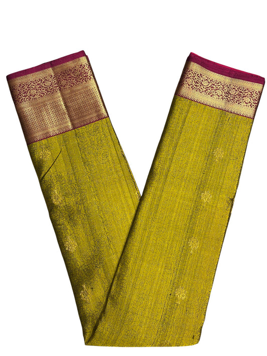 Southloom Pure Handloom Bridal Kanchipuram Silk Saree with Korvai Work (Green & Magenta)