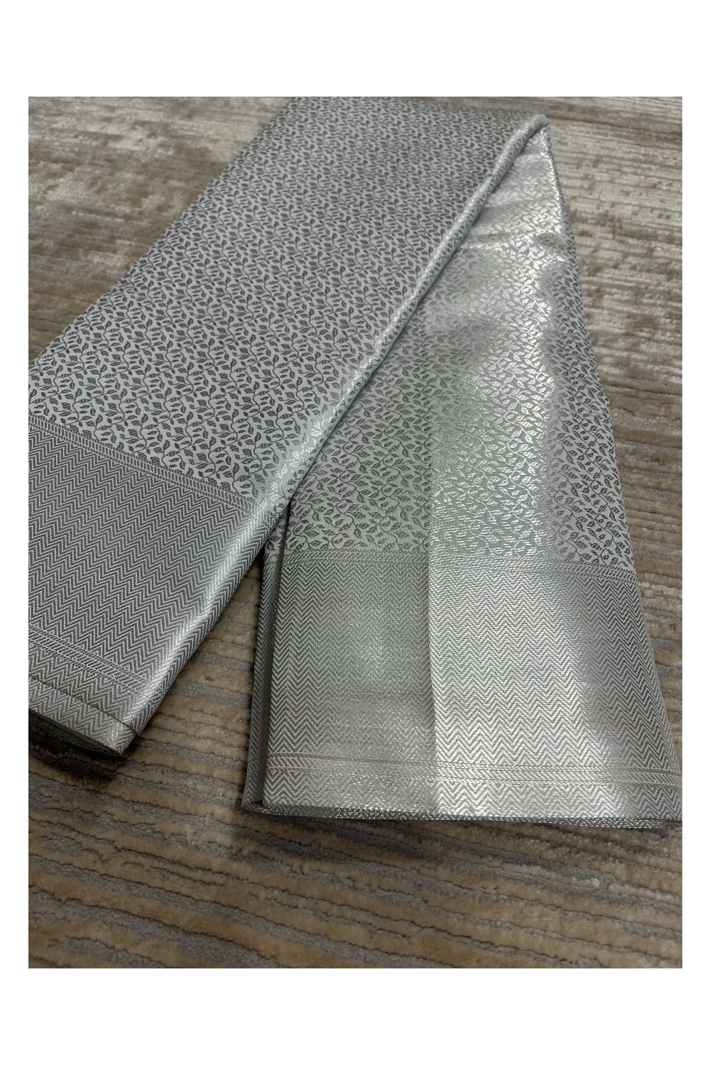 Southloom Banarasi Silver Zari Brocade Work Silk Saree in Silver Pastel Shade