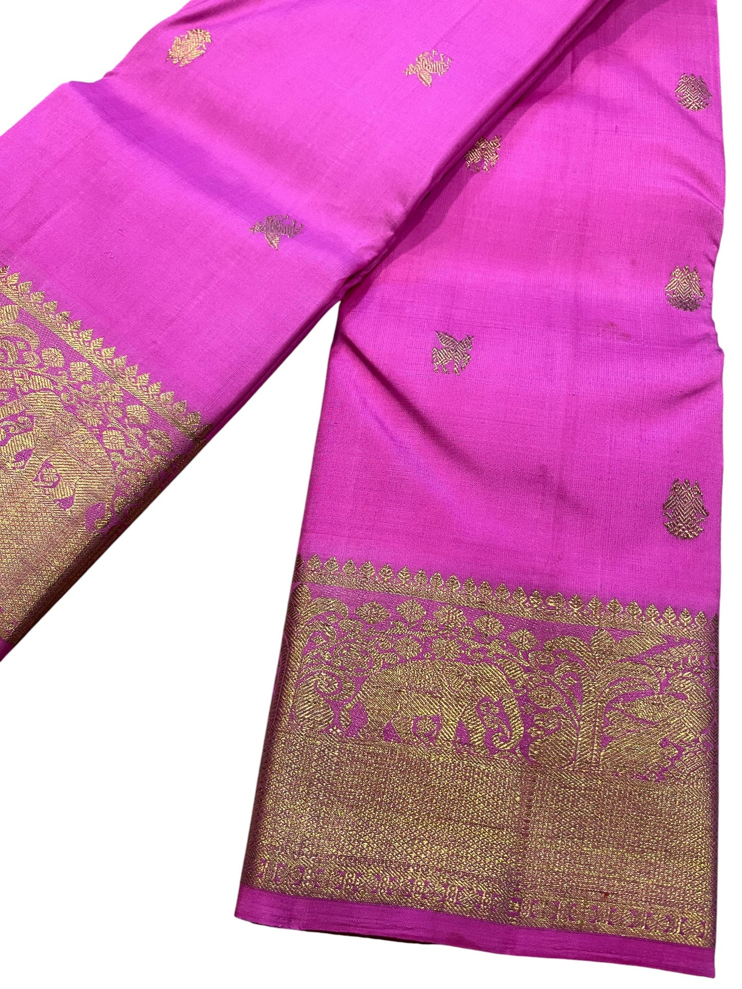 Southloom Premium Bridal Handloom Kanchipuram Silk Saree With Pallakku Design & Butta Works (Pink)