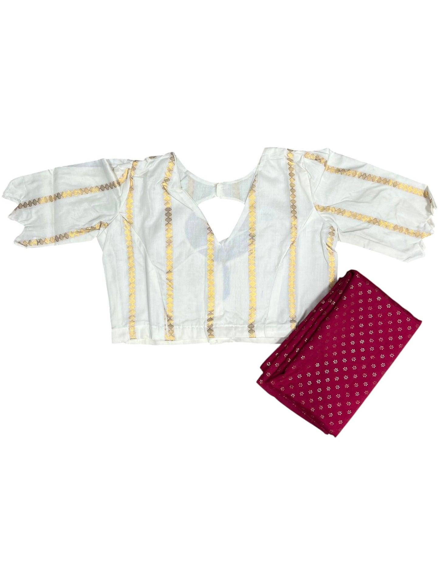 Southloom Stitched Cotton Stripes Dhavani Set with Pavada and Majenta Blouse Piece