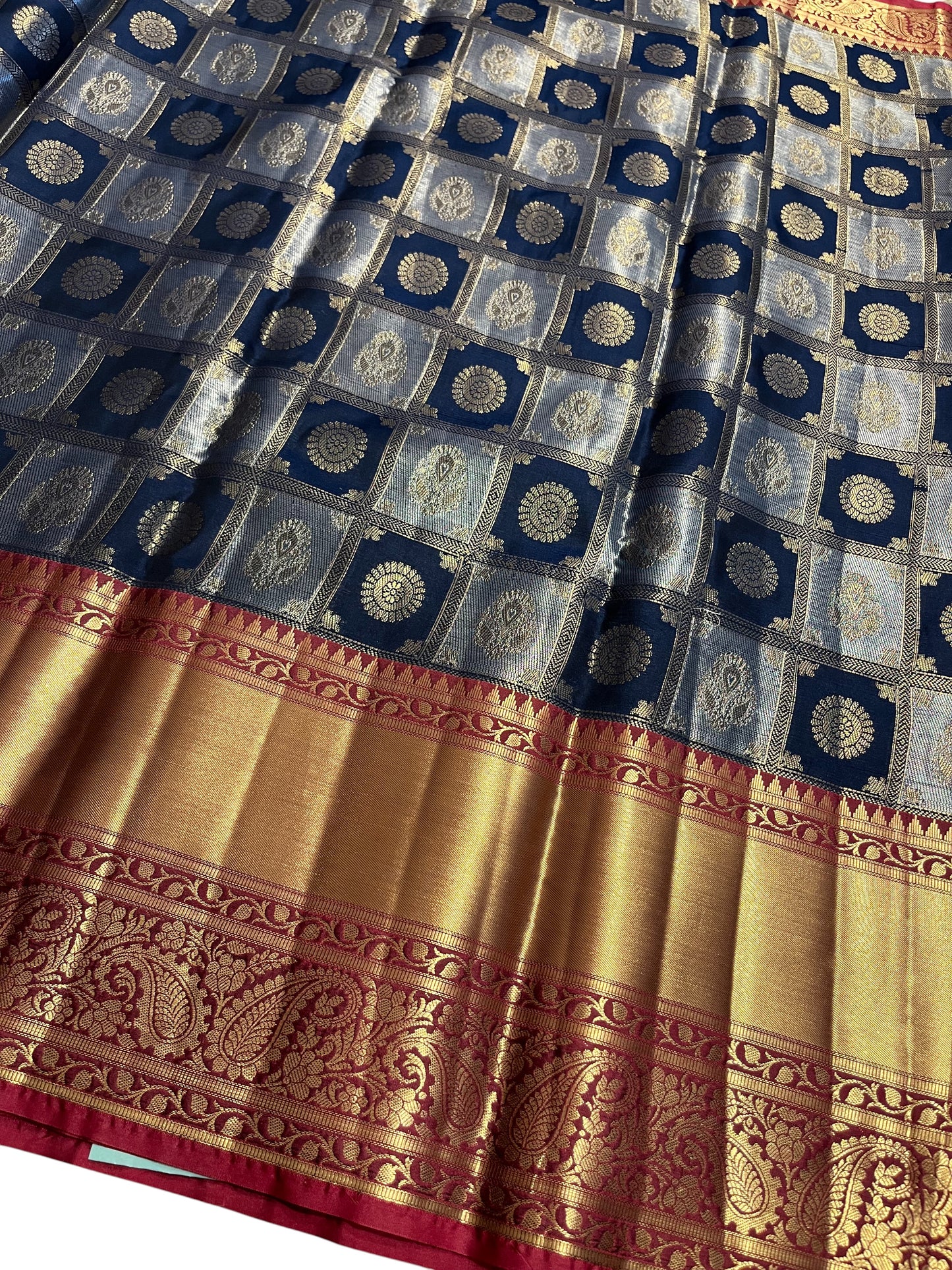 Southloom Semi Banarasi Katan Tissue Saree with Woven Work on Body and Borders (Magenta & Blue)