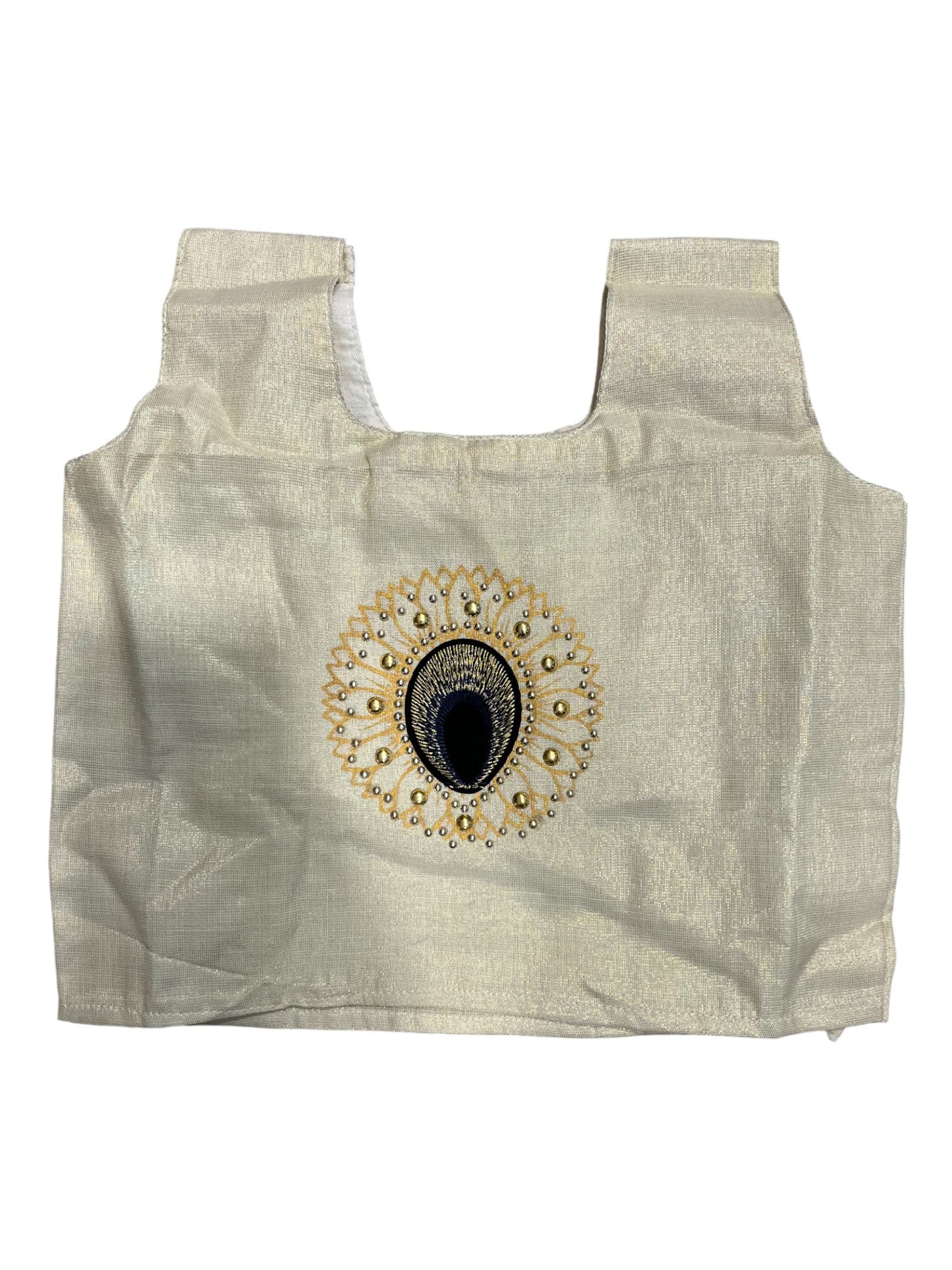 Southloom Kerala Tissue Kasavu Pavada Blouse with Embroidery Work for Kids