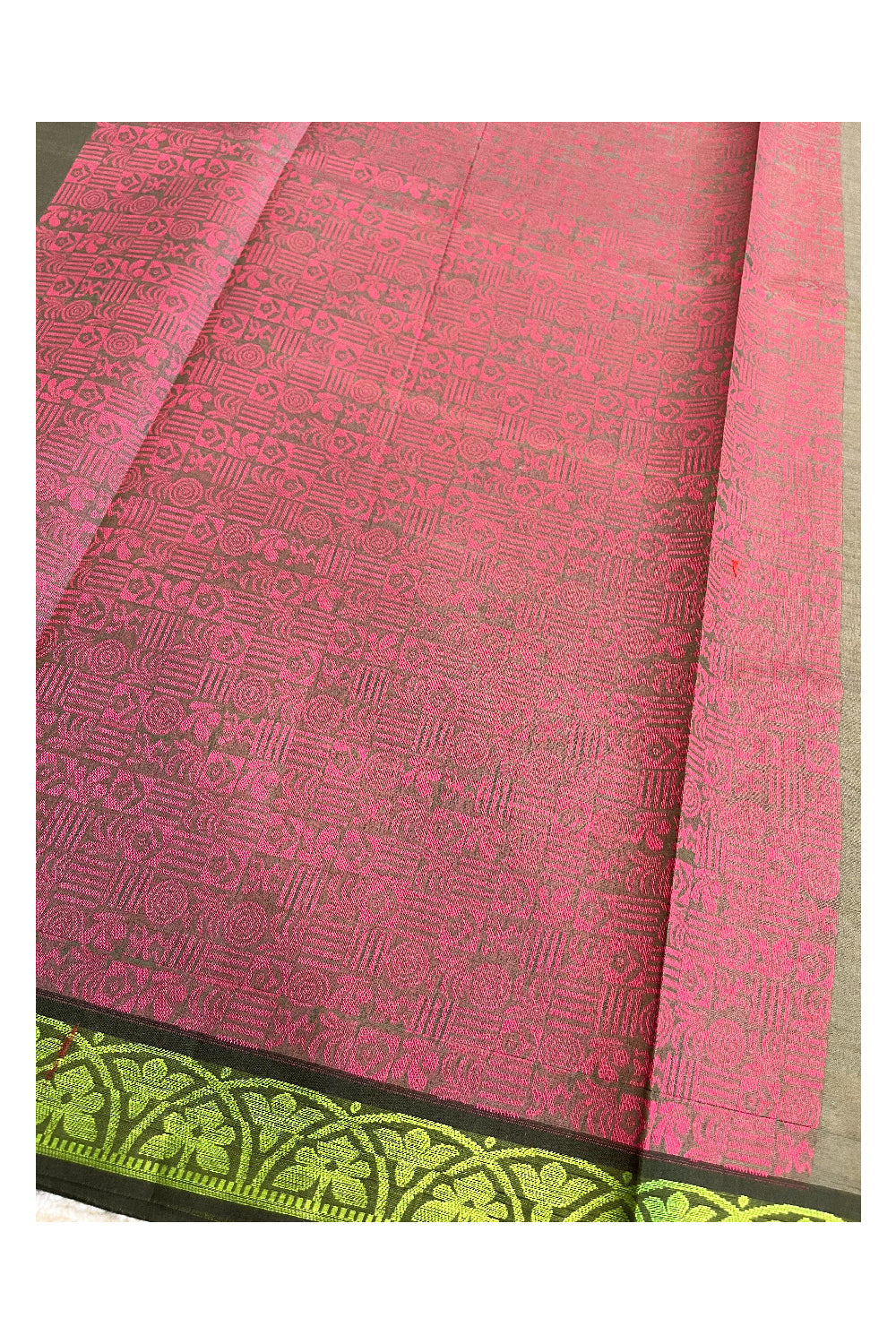Southloom Kerala Cotton Saree with Floral Woven Works Across Body in Green