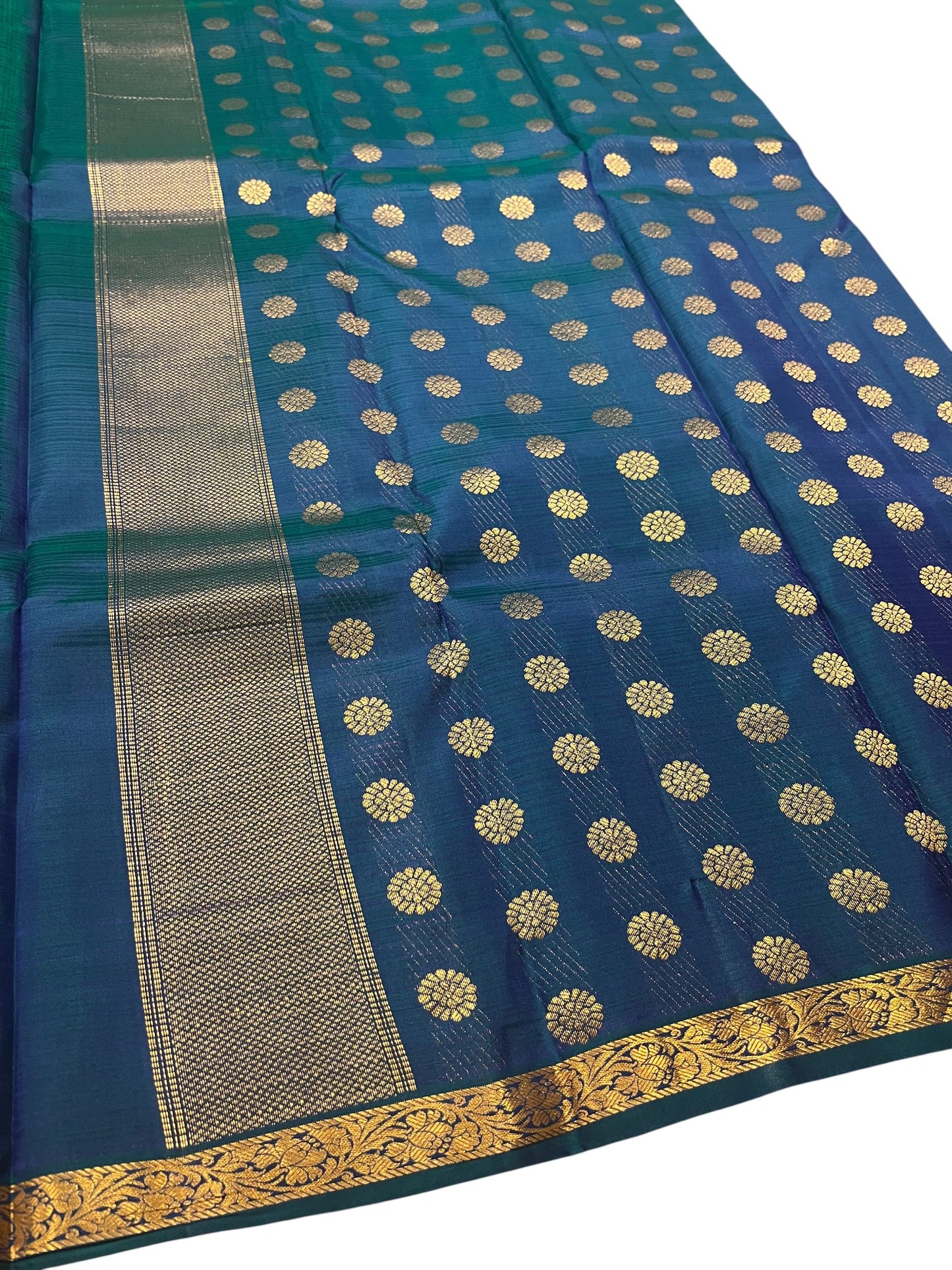 Southloom Pure Handloom Bridal Kanchipuram Silk Saree with Korvai Work(Yellow&Blue)