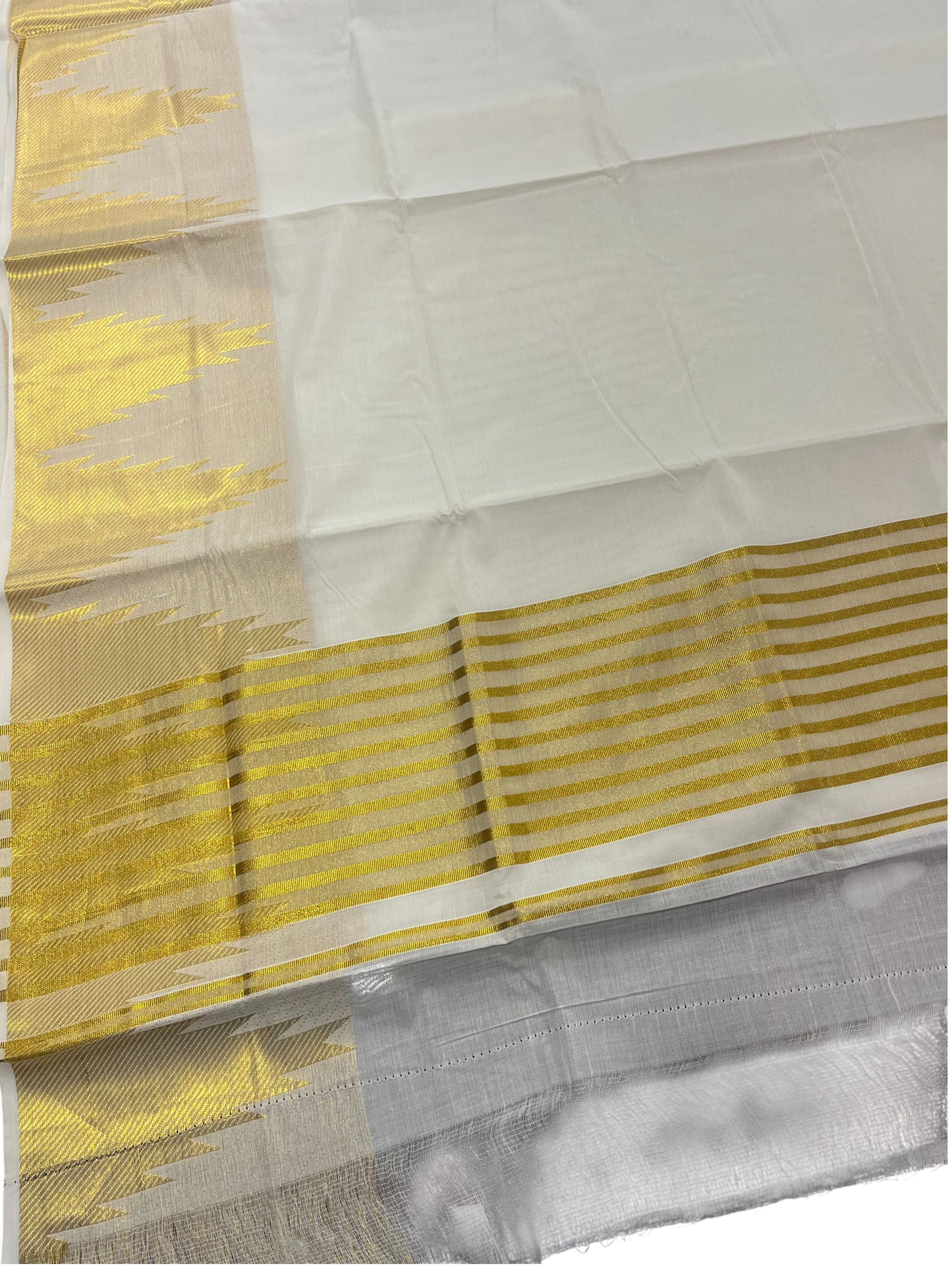 Southloom Pure Cotton Kerala Kasavu Saree with Temple Border