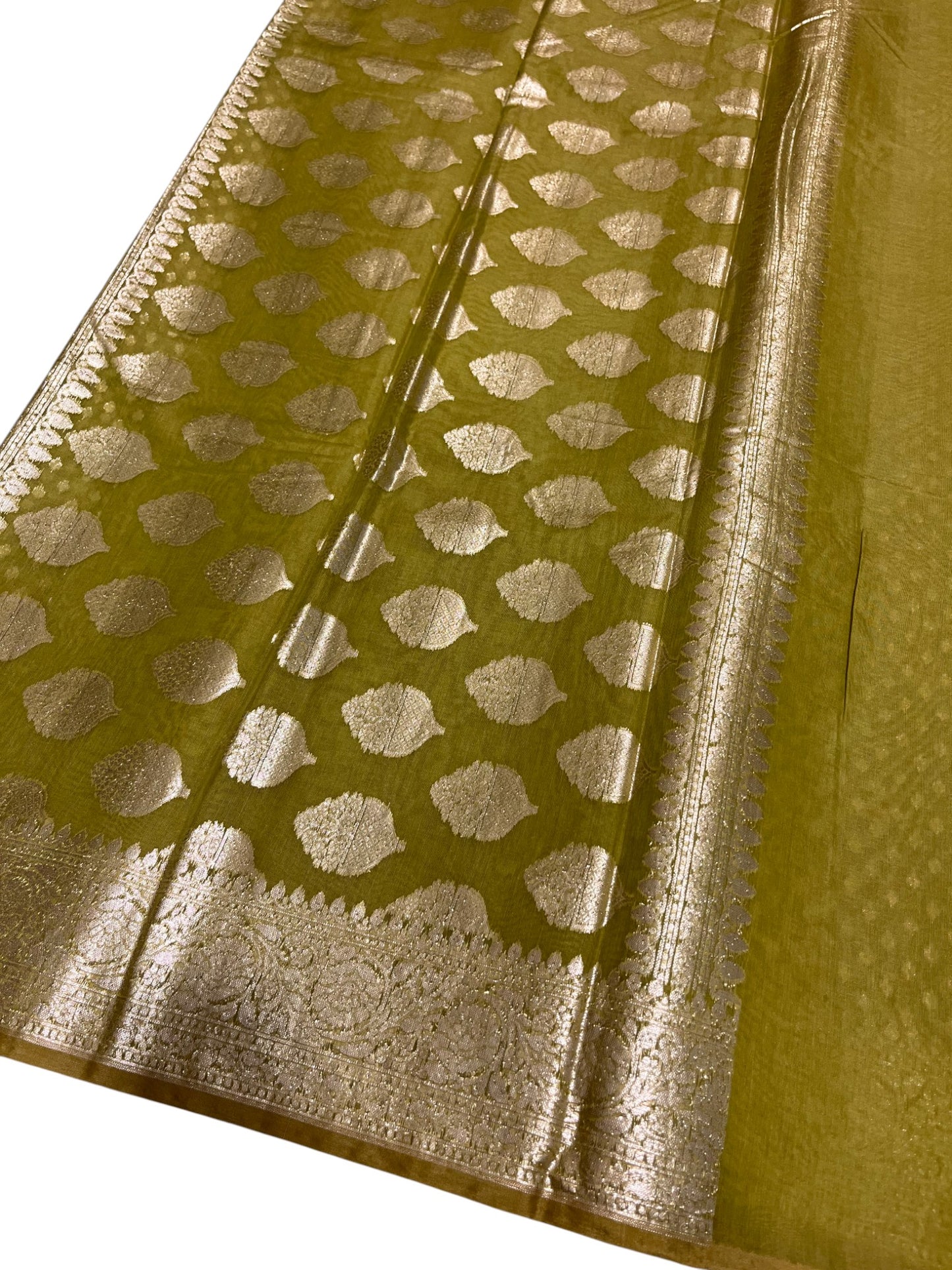 Southloom Cotton Banarasi Silk Saree with Woven Work on Body and Borders (Green)