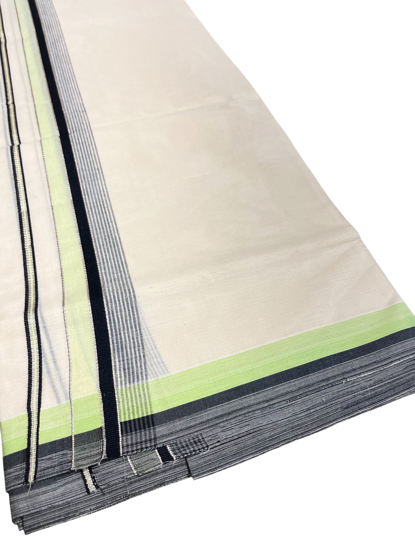 Southloom Kerala Pure Cotton Double Mundu with Green & Black Border (South Indian Dhoti)