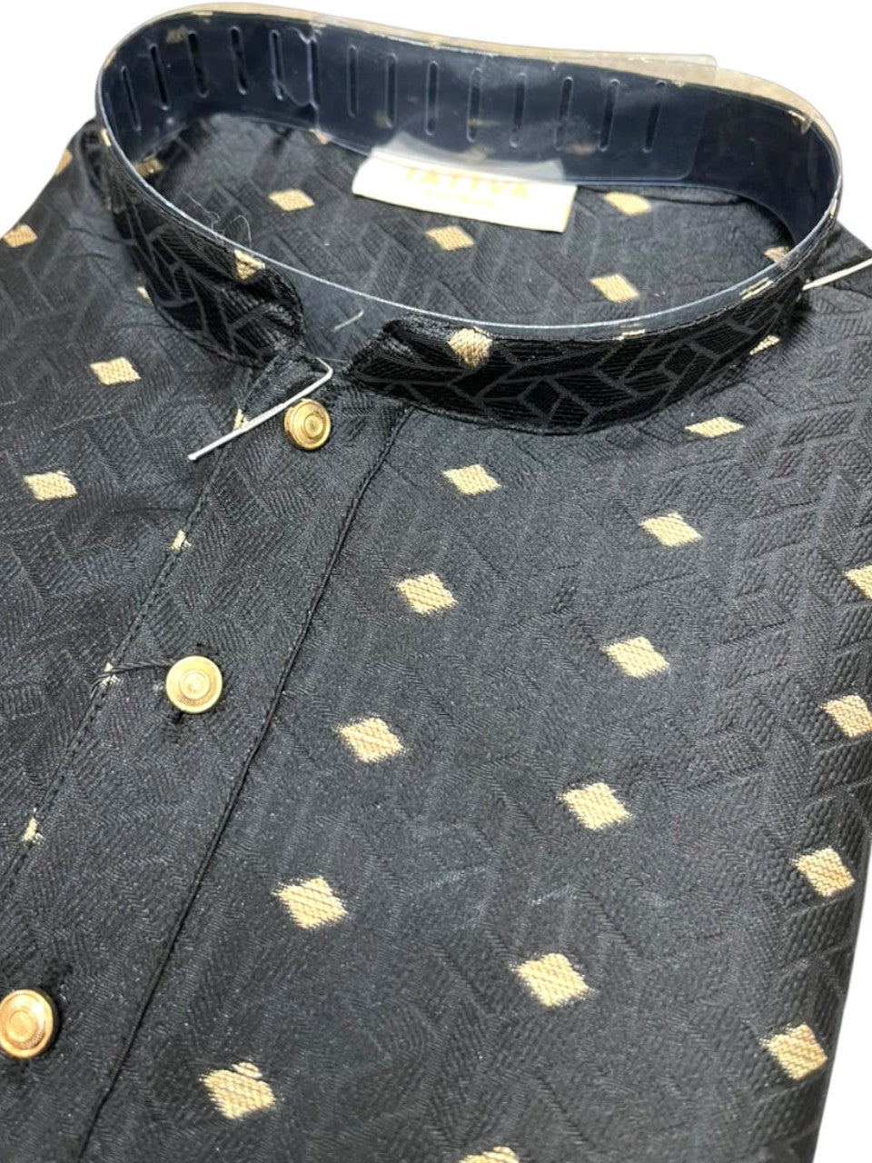 Southloom Black Woven Semi Silk Short Kurta for Men SL590