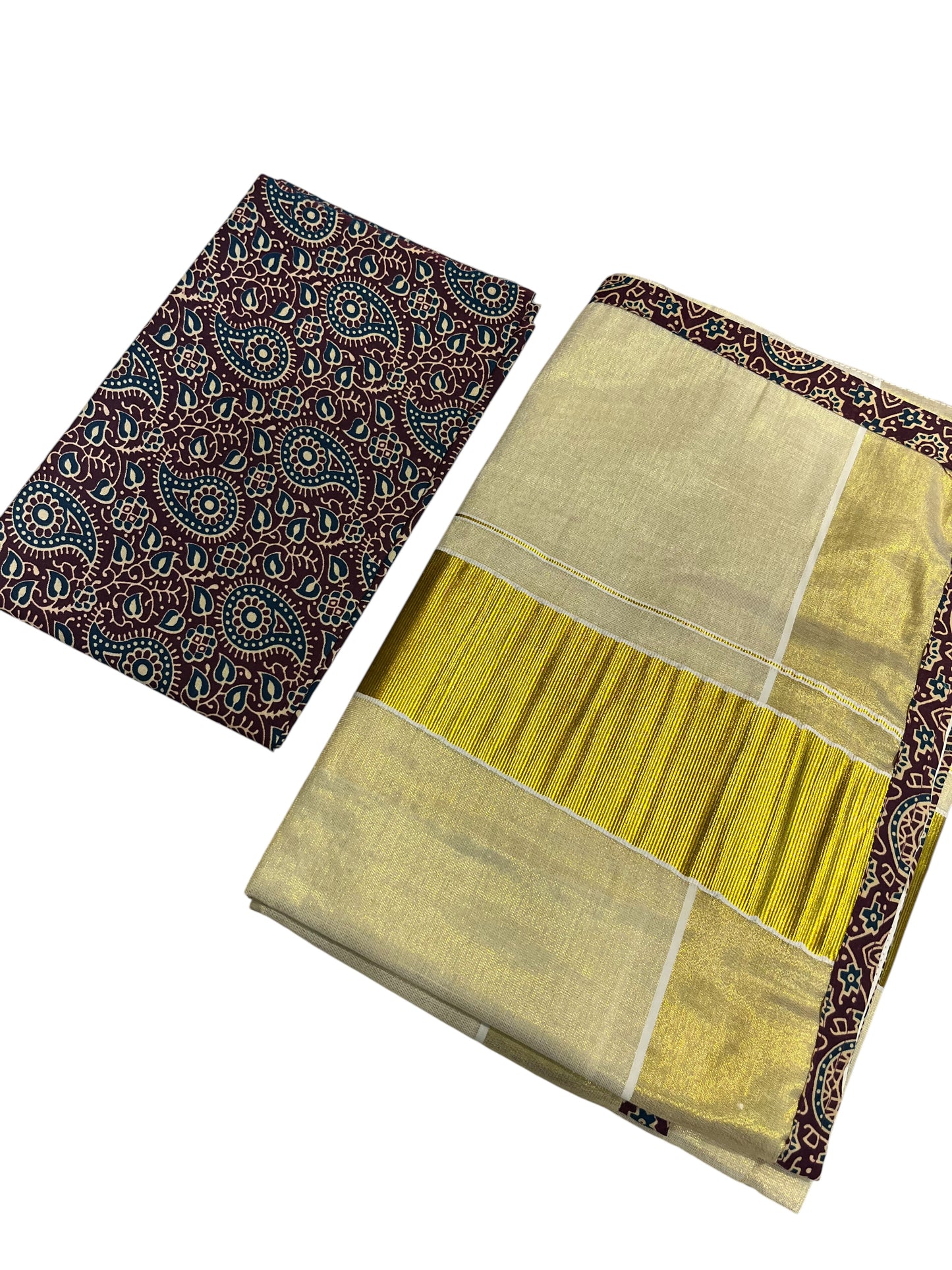 Southloom Semi Stitched Tissue Dhavani Set with Pavada and Ajrakh Blouse Piece