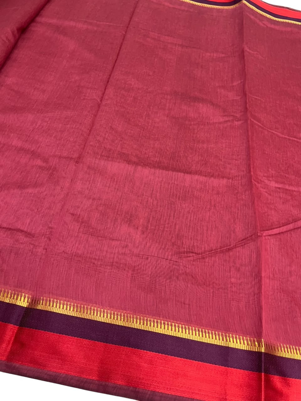 Southloom Maheshwari Cotton Saree With Temple Design on the Body and Borders In Maroon And Voilet SL471