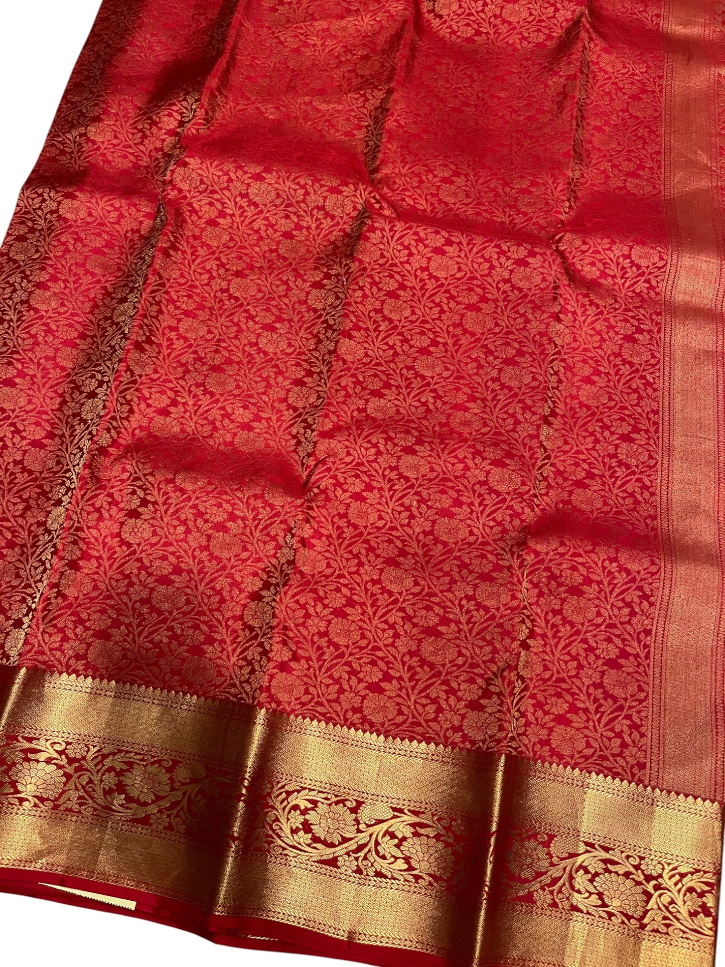 Southloom Pure Handloom Bridal Kanchipuram Silk Saree with Korvai Work (Red)