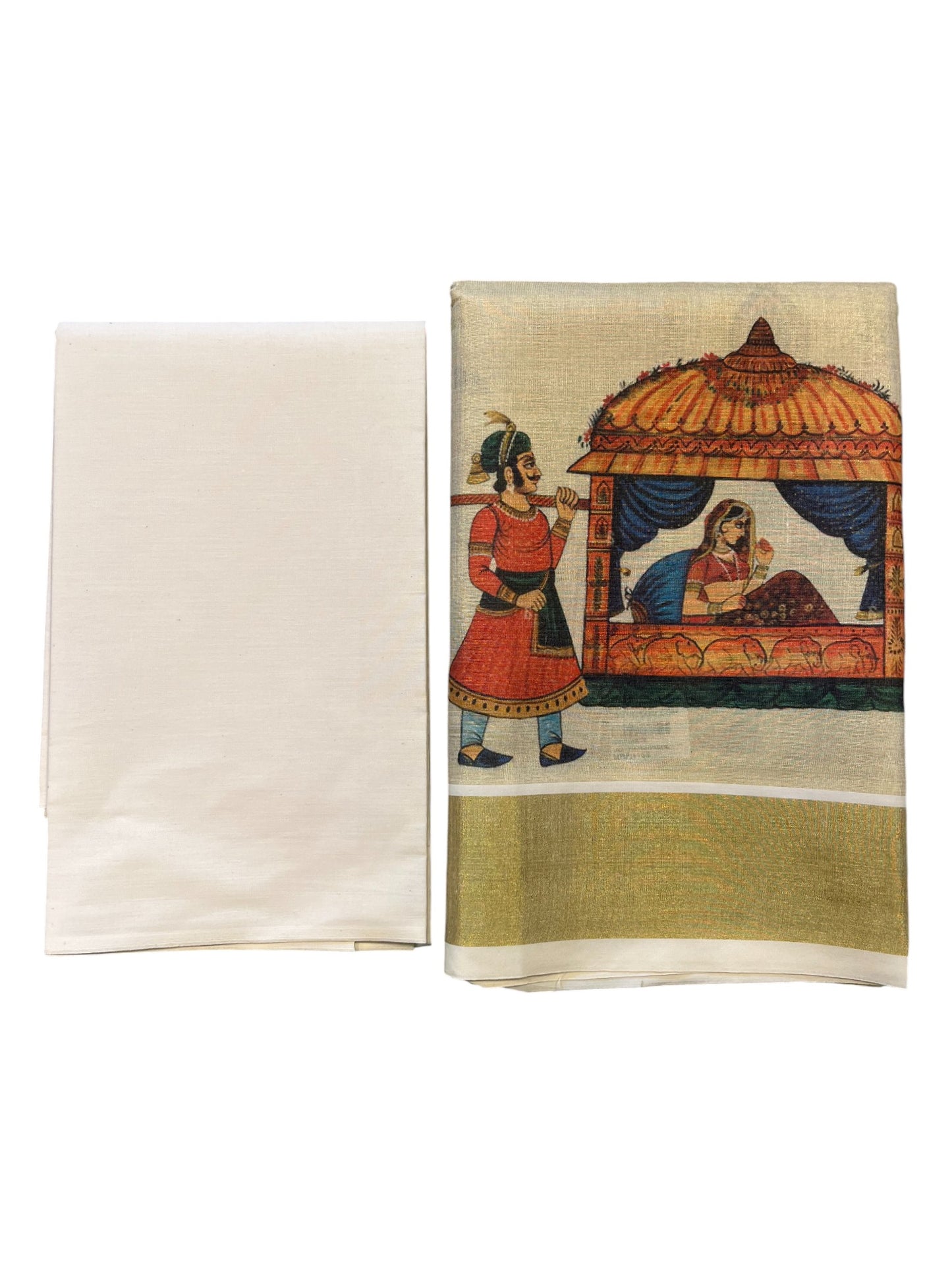 Southloom Kerala Tissue Churidar Salwar Material with Hand Painted Designs (include Shawl / Dupatta)