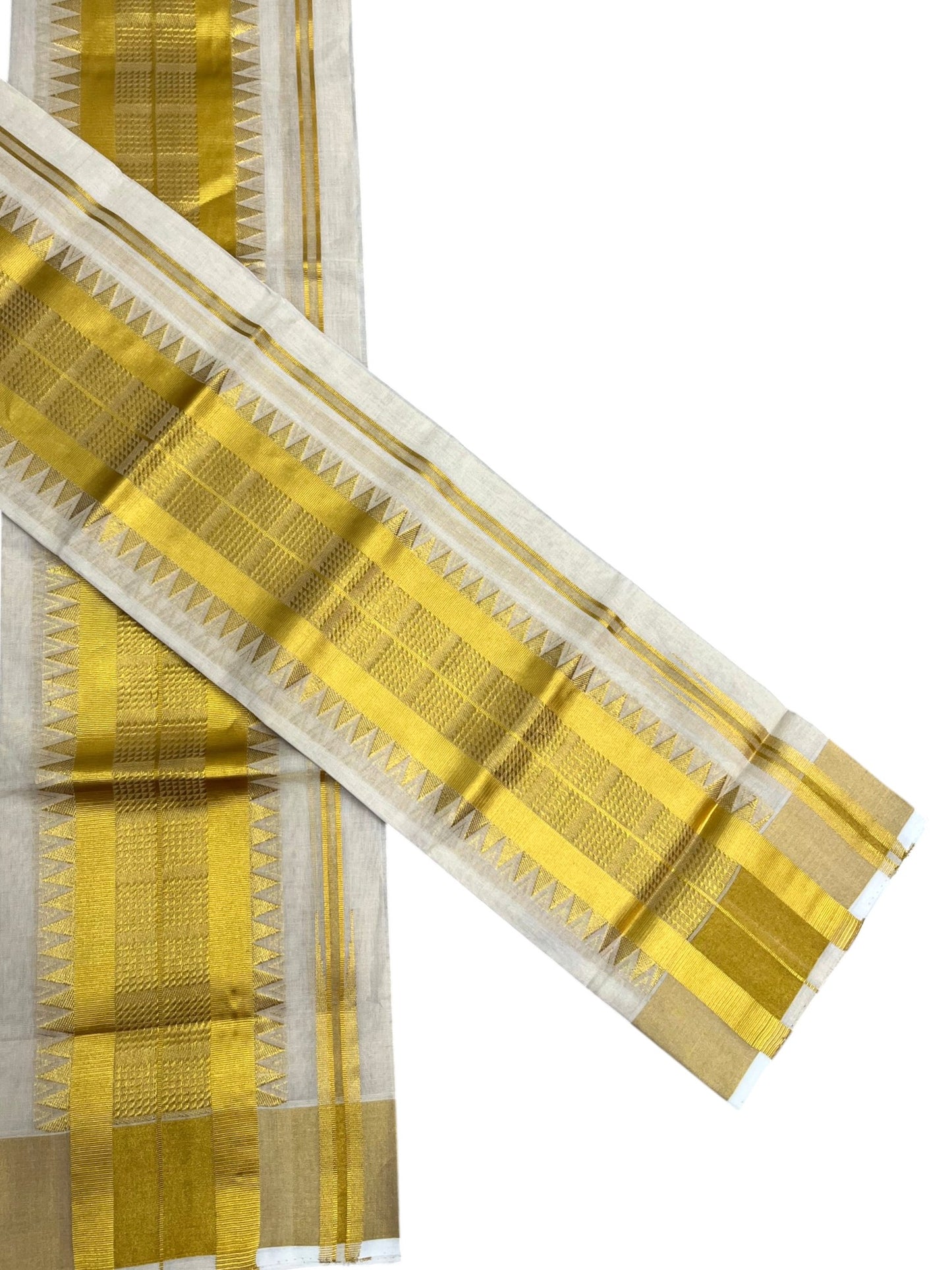 Southloom Premium Tissue Handloom Set Mundu with Temple Design And Kasavu Border (2.80 Mtr) SL632