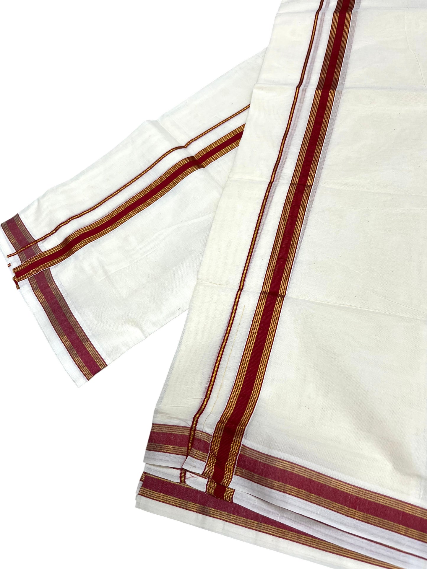 Southloom Pure Cotton Kerala Single Set Mundu (Mundum Neriyathum) with Red Kasavu Border in 2.80 Mtrs