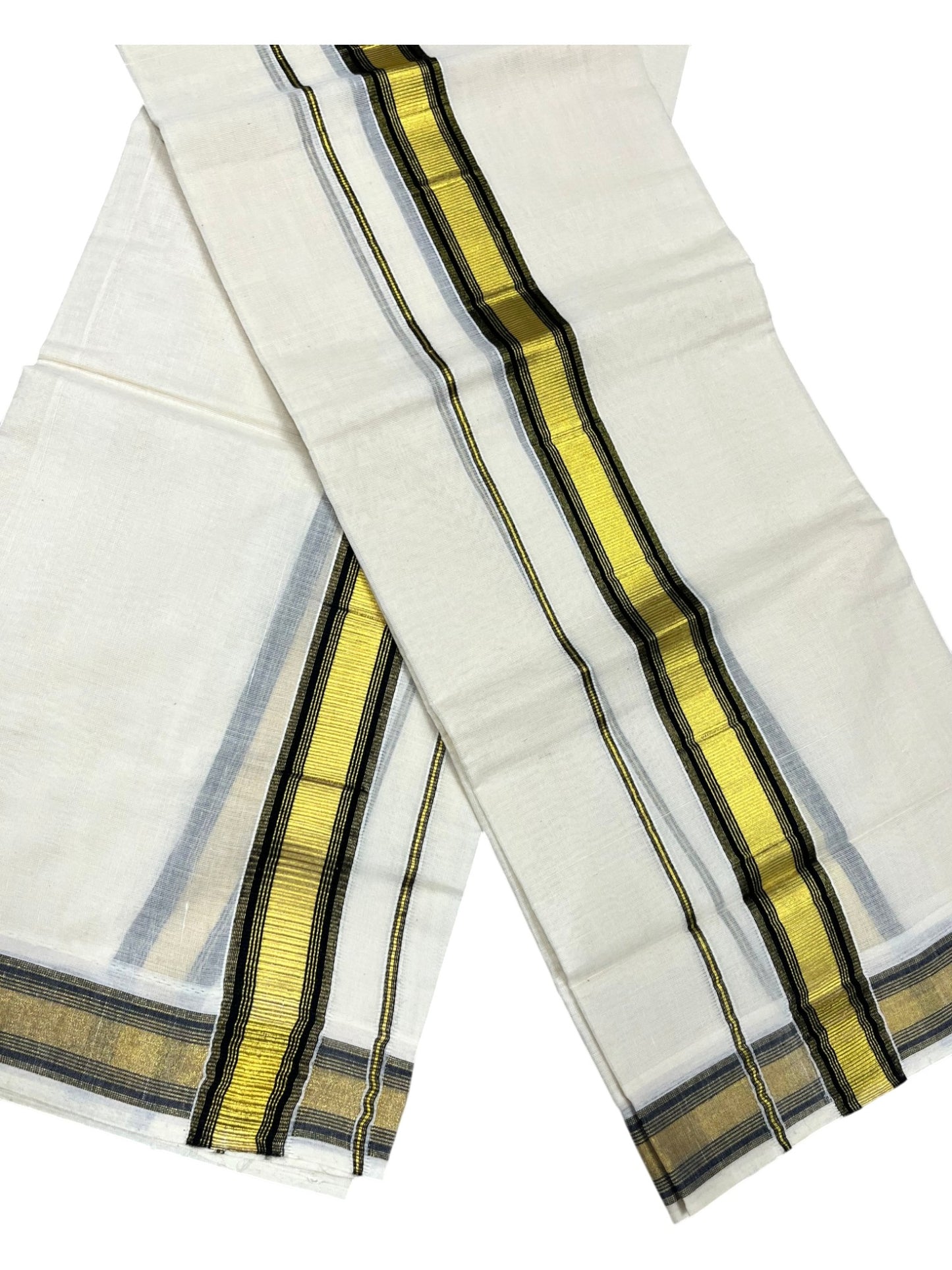 Southloom Pure Cotton Kerala Kasavu Set Mundu (Mundum Neriyathum) Kasavu & Black Border in 2.80 Mtrs