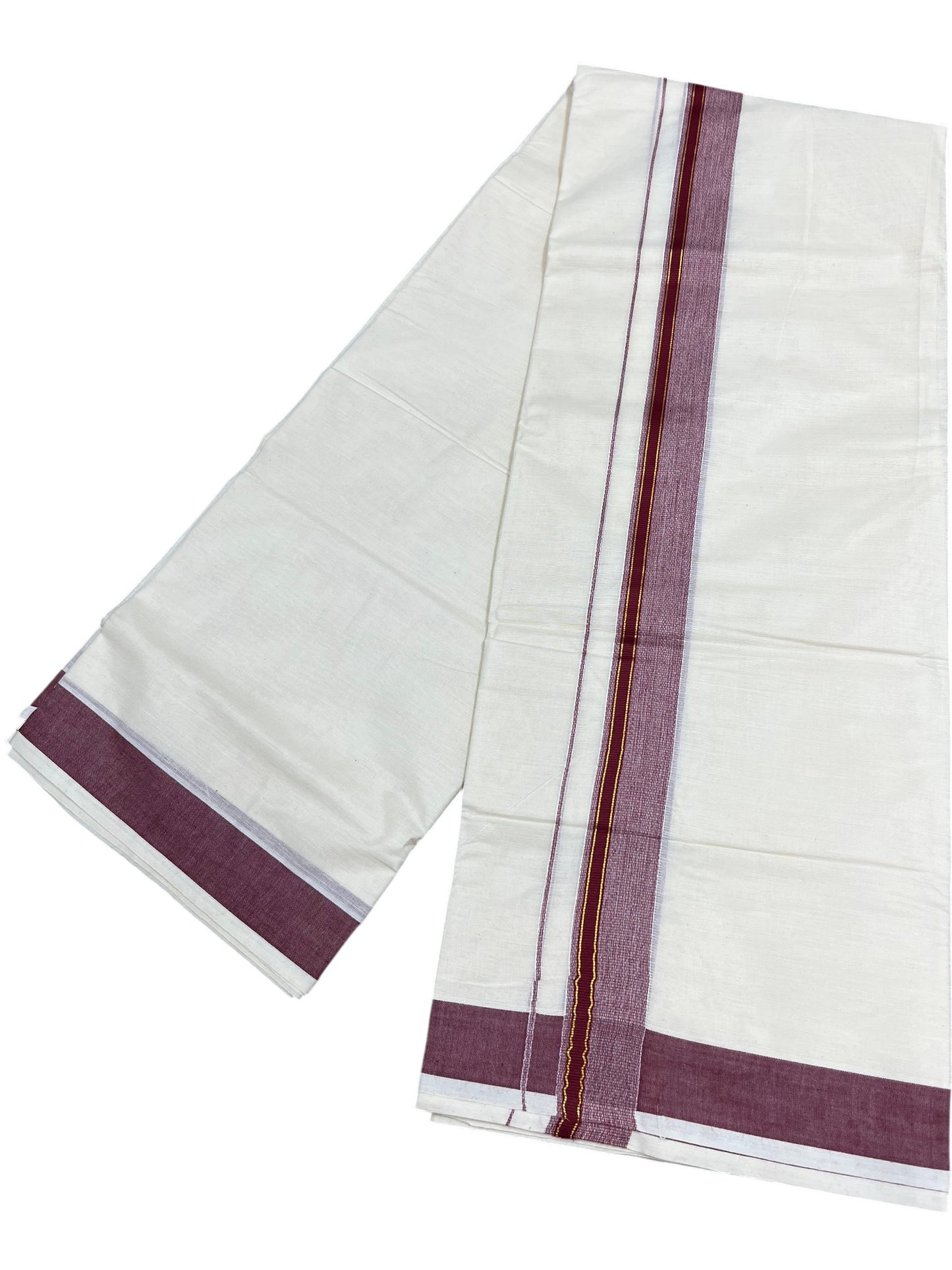Southloom Pure Cotton Mundu with Maroon Border (South Indian Kerala Dhoti)
