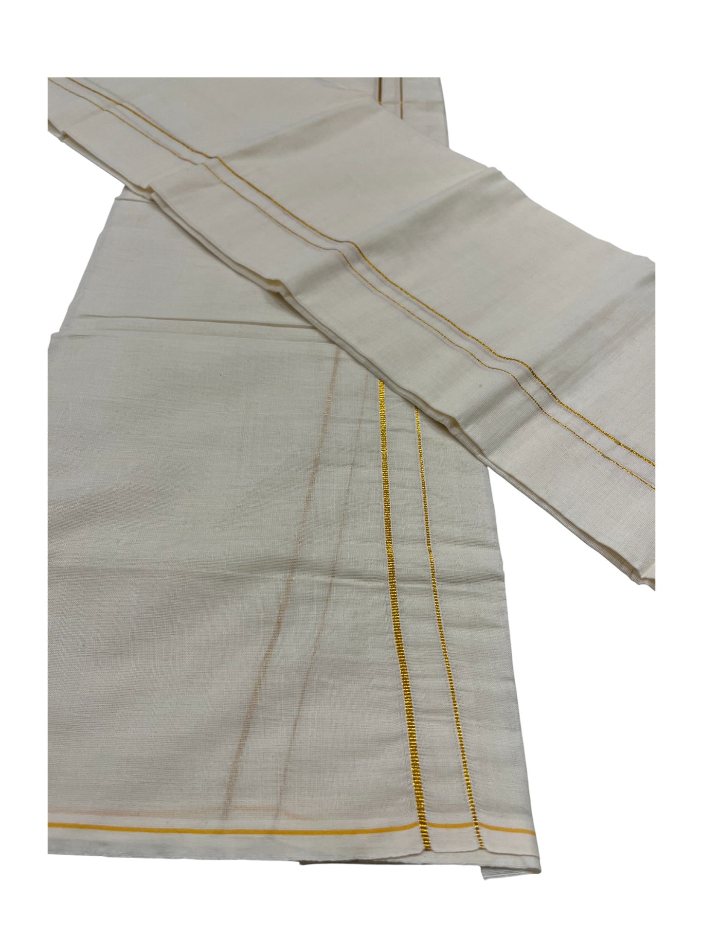 Kerala Cotton Mundum Neriyathum Single (Set Mundu) with Golden Eerkkil Kara