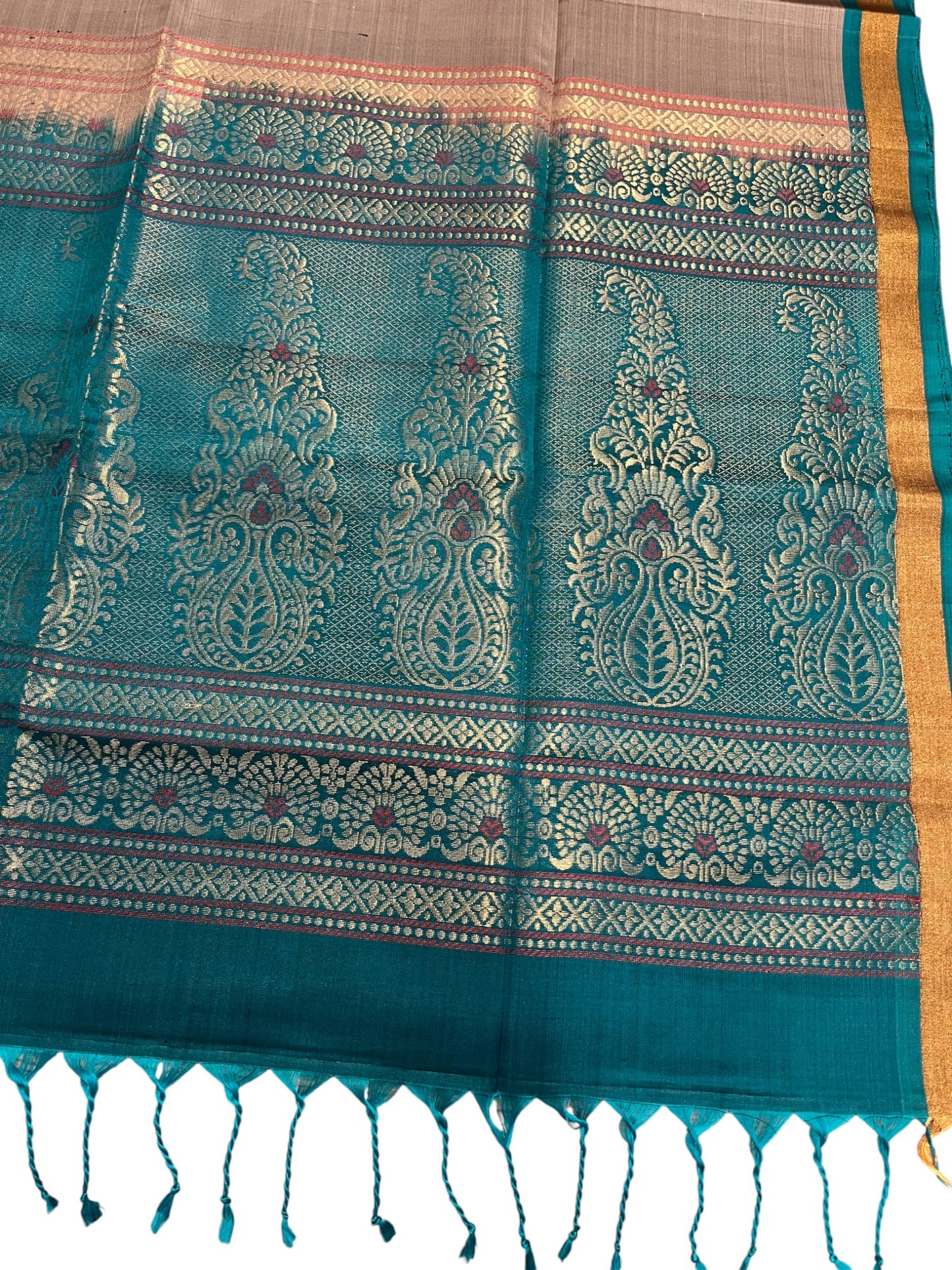 Southloom Pure Handloom Bridal Kanchipuram Silk Saree with Korvai Work (Blue & Grey)