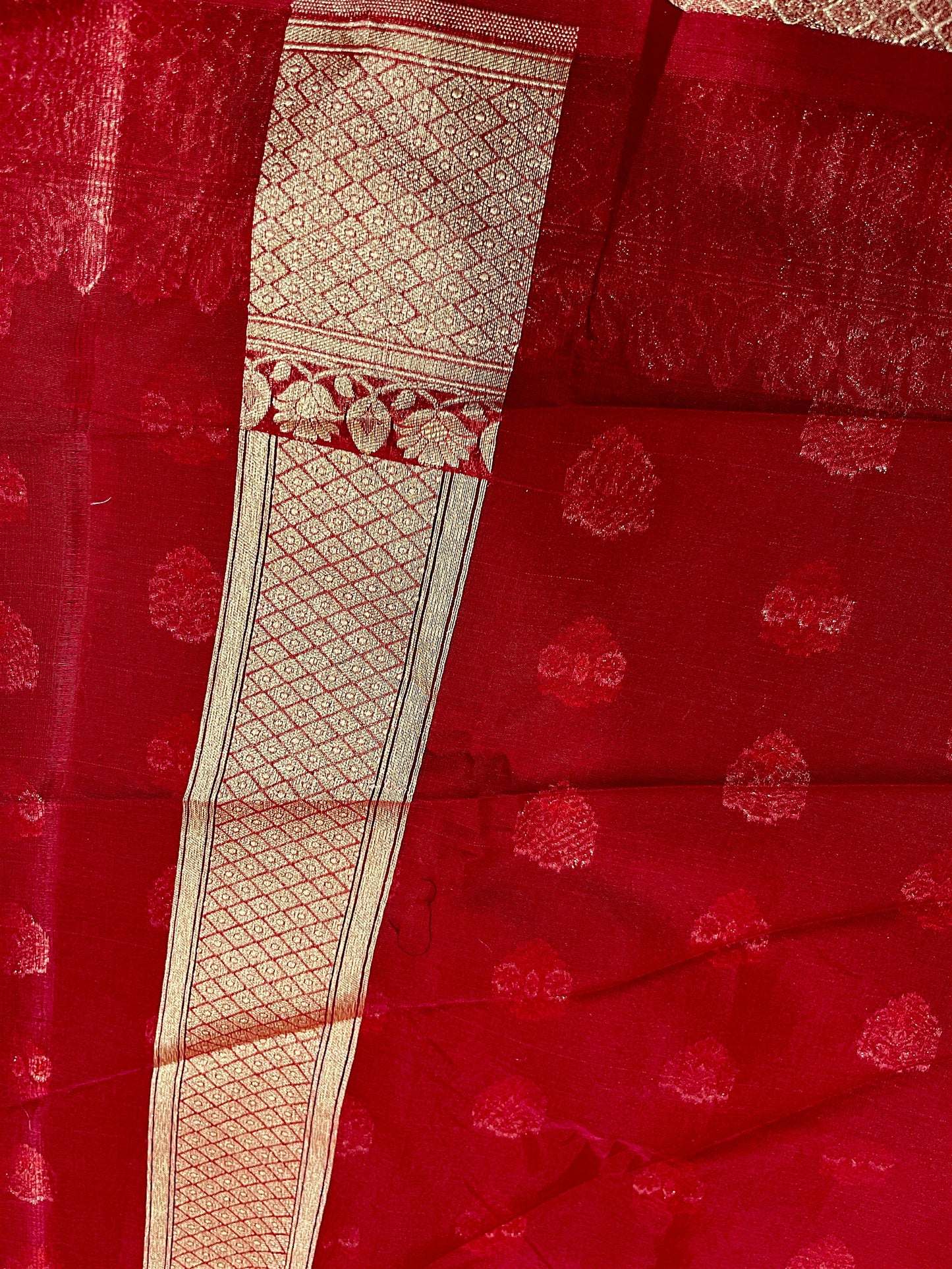 Southloom Cotton Banarasi Silk Saree with Woven Work on Body and Borders (Red)