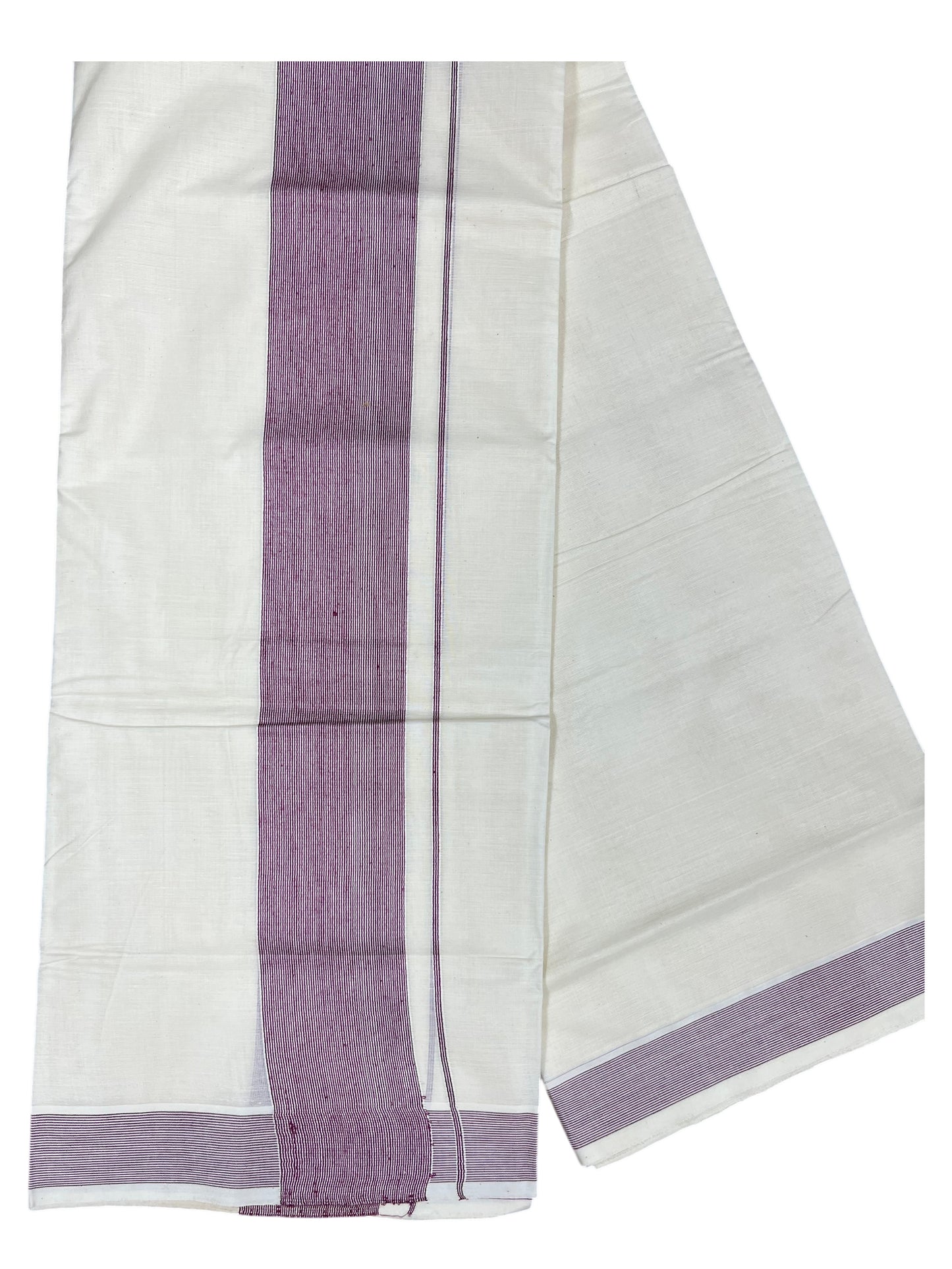 Southloom Kerala Pure Cotton Double Mundu with Maroon Lines Border (South Indian Kerala Dhoti)