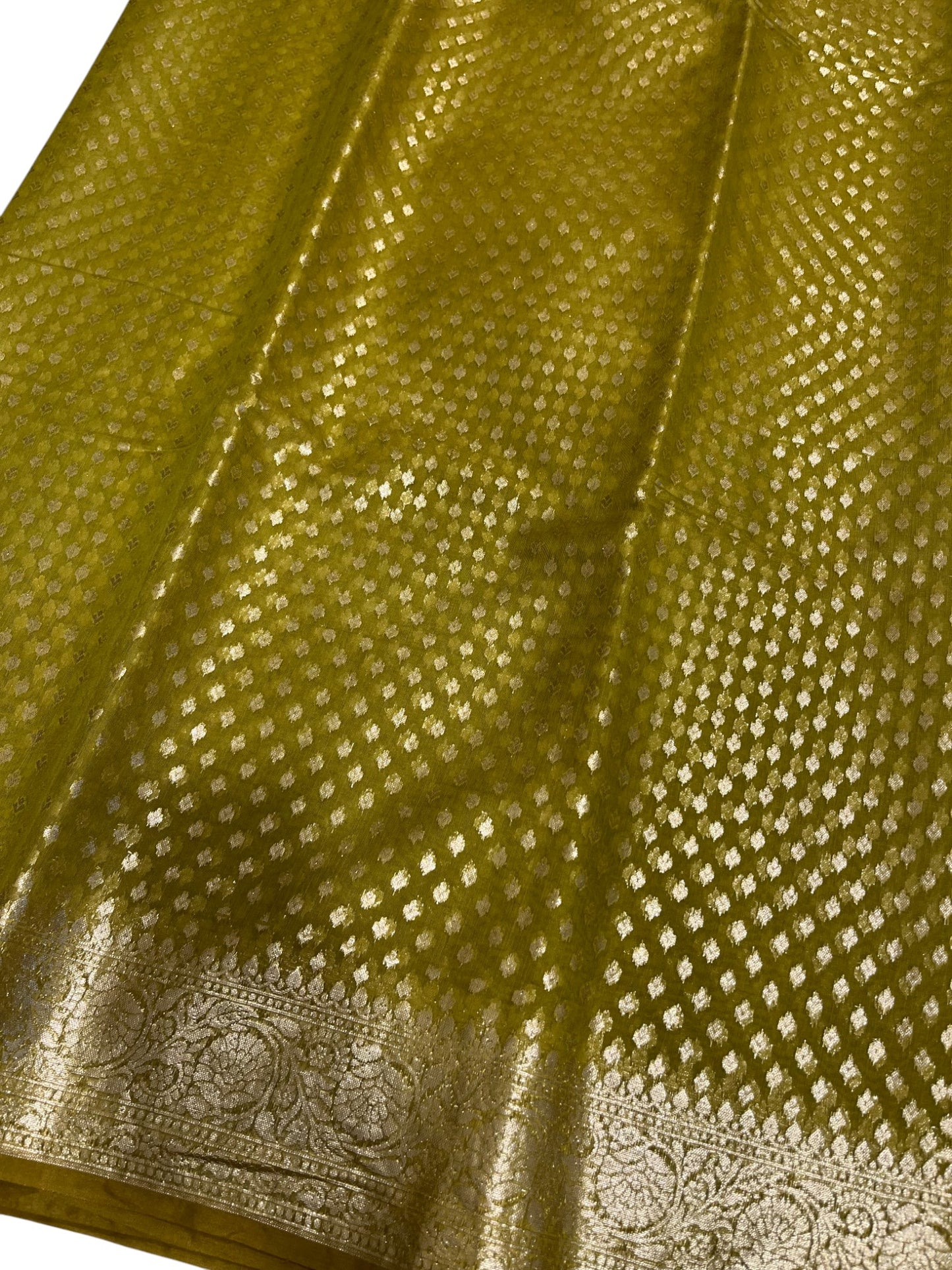 Southloom Cotton Banarasi Silk Saree with Woven Work on Body and Borders (Green)
