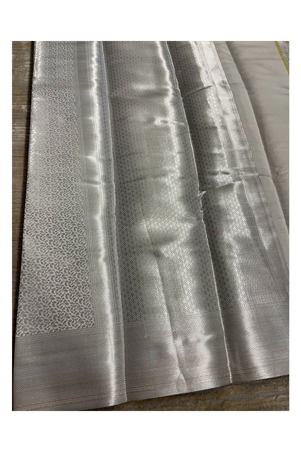 Southloom Banarasi Silver Zari Brocade Work Silk Saree in Silver Pastel Shade