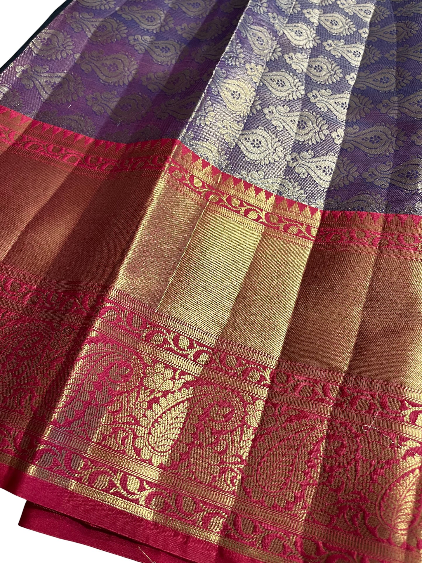 Southloom Semi Banarasi Katan Tissue Saree with Woven Work on Body and Borders (Magenta & Blue)
