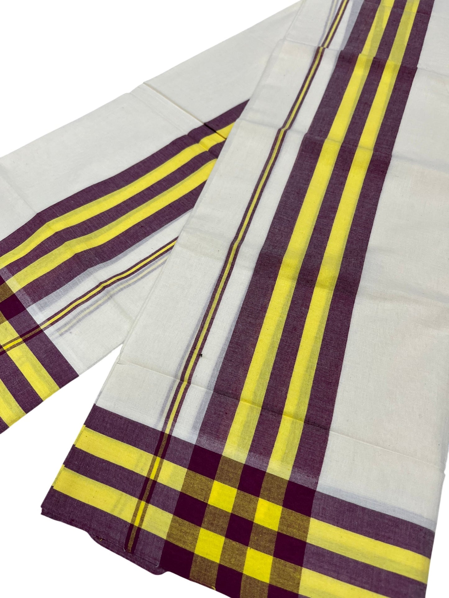 Southloom Pure Cotton Kerala Single Mulloth Set Mundu (Mundum Neriyathum) Purple & Yellow Border in 2.80 mtrs SL243