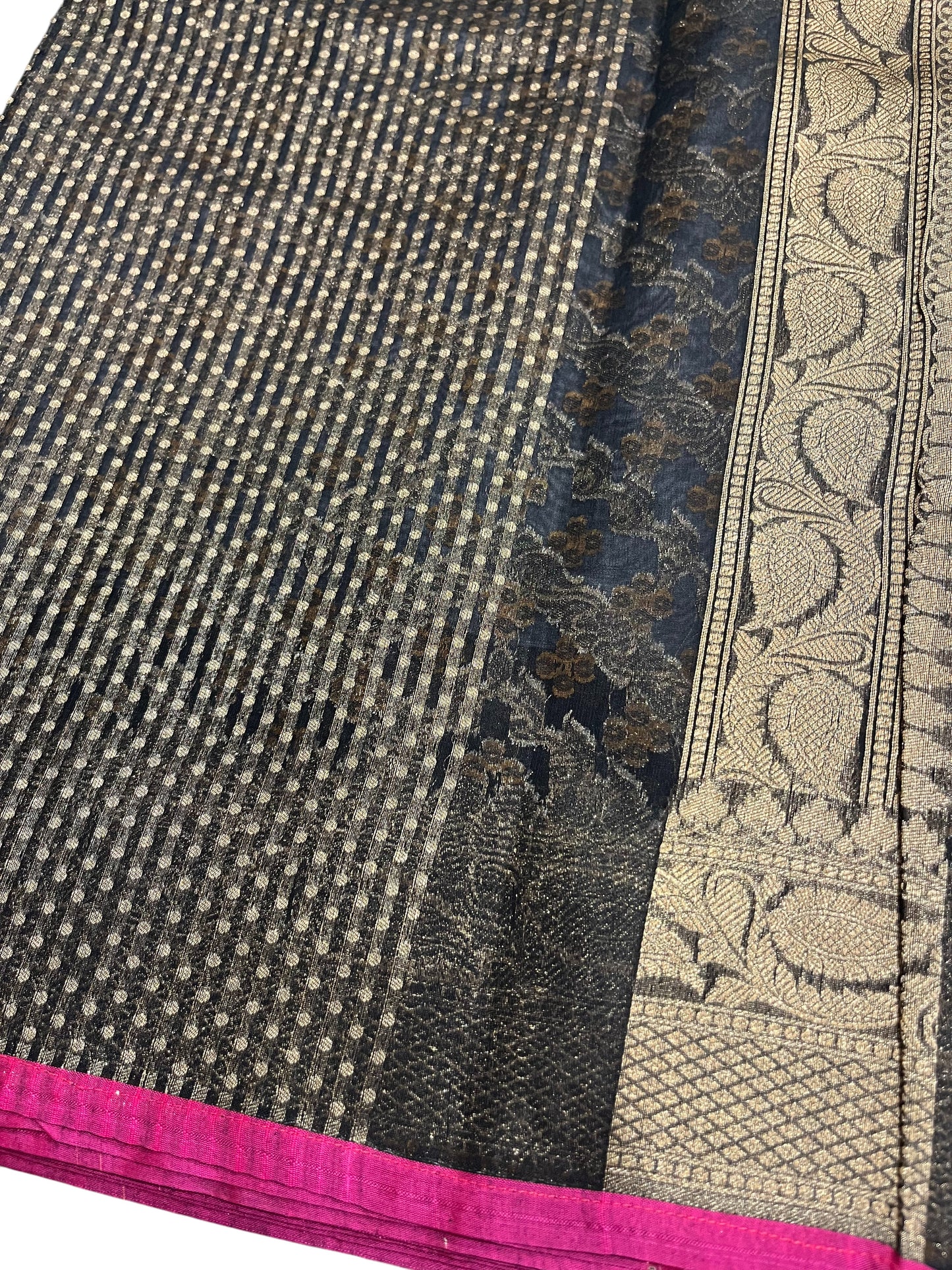 Southloom Cotton Banarasi Silk Saree with Woven Work on Body and Borders (Black & Yellow)