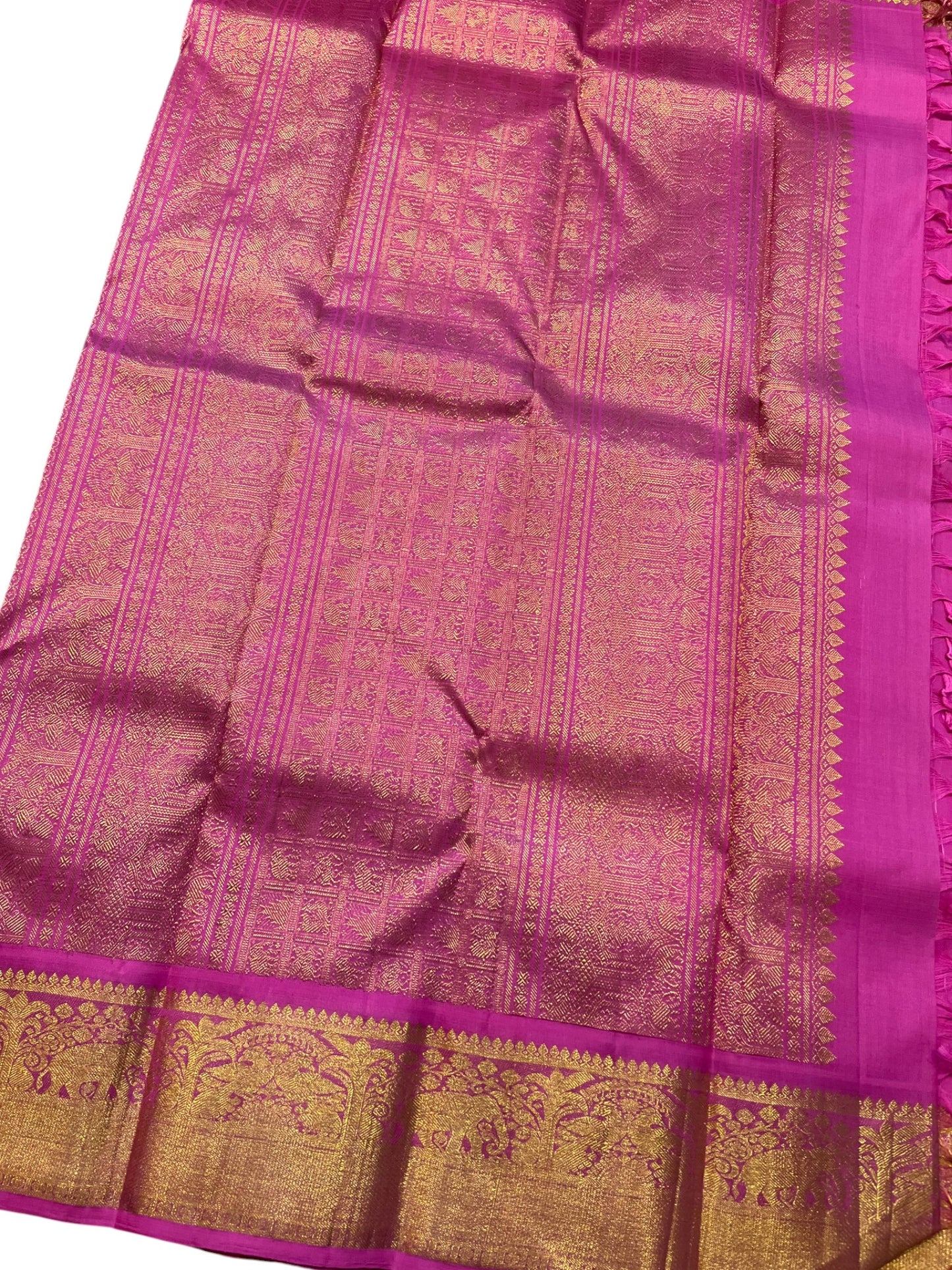 Southloom Premium Bridal Handloom Kanchipuram Silk Saree With Pallakku Design & Butta Works (Pink)