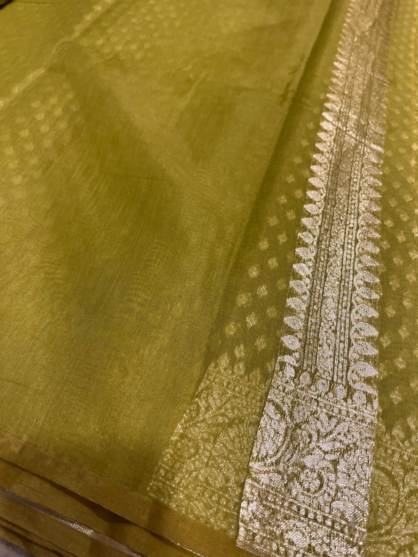 Southloom Cotton Banarasi Silk Saree with Woven Work on Body and Borders (Green)