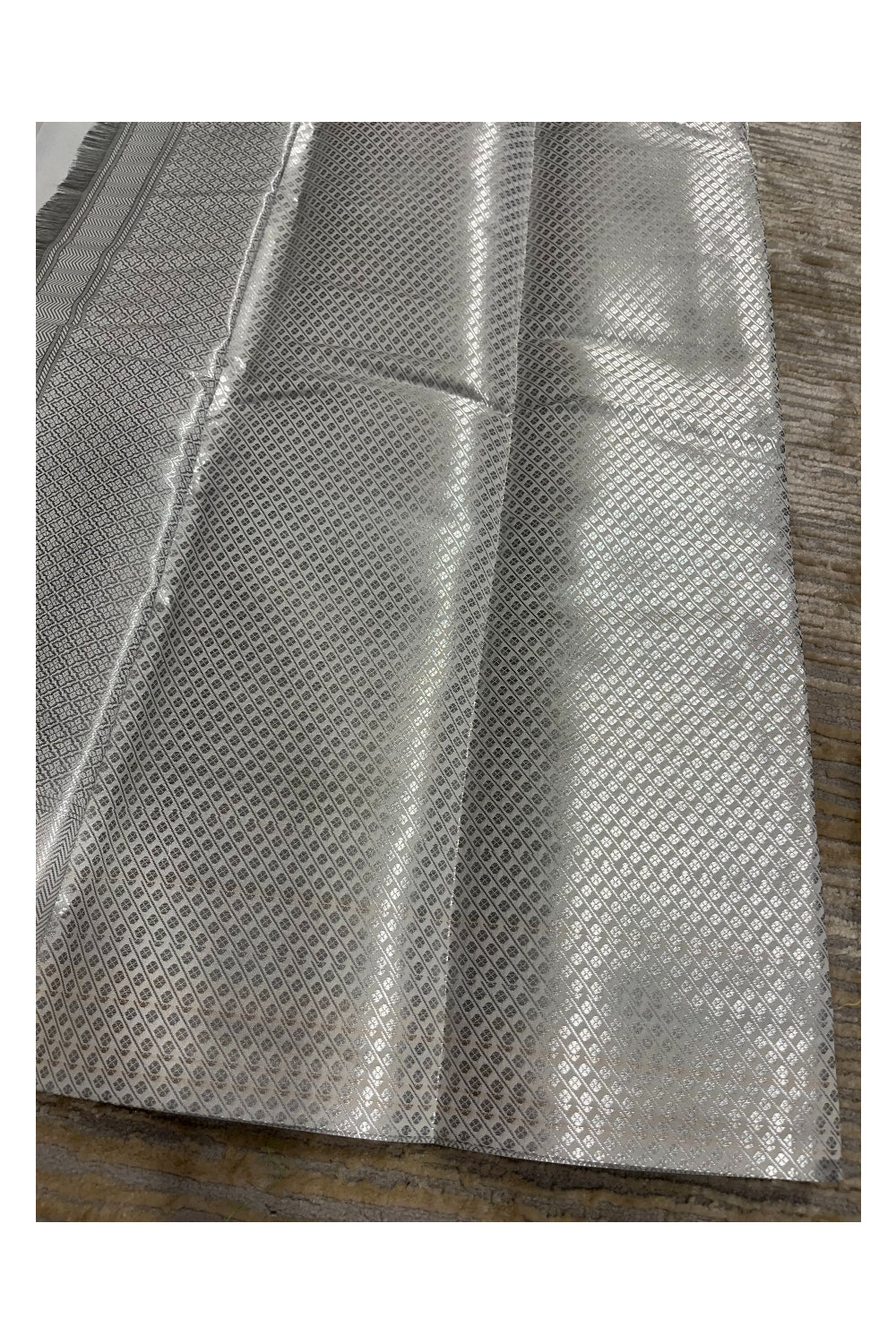 Southloom Banarasi Silver Zari Brocade Work Silk Saree in Silver Pastel Shade