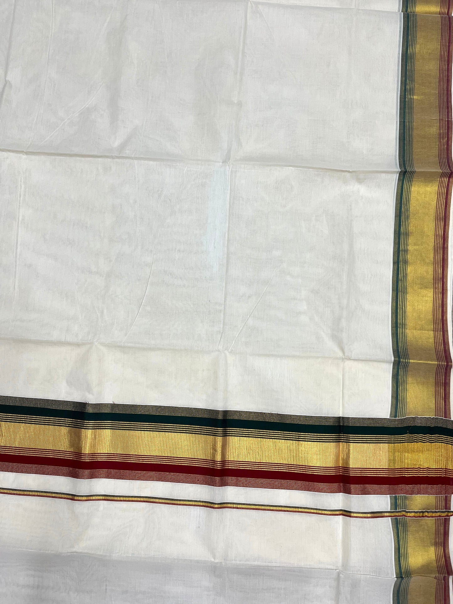 Southloom Kerala Cotton Kasavu Saree with Green And Maroon Border