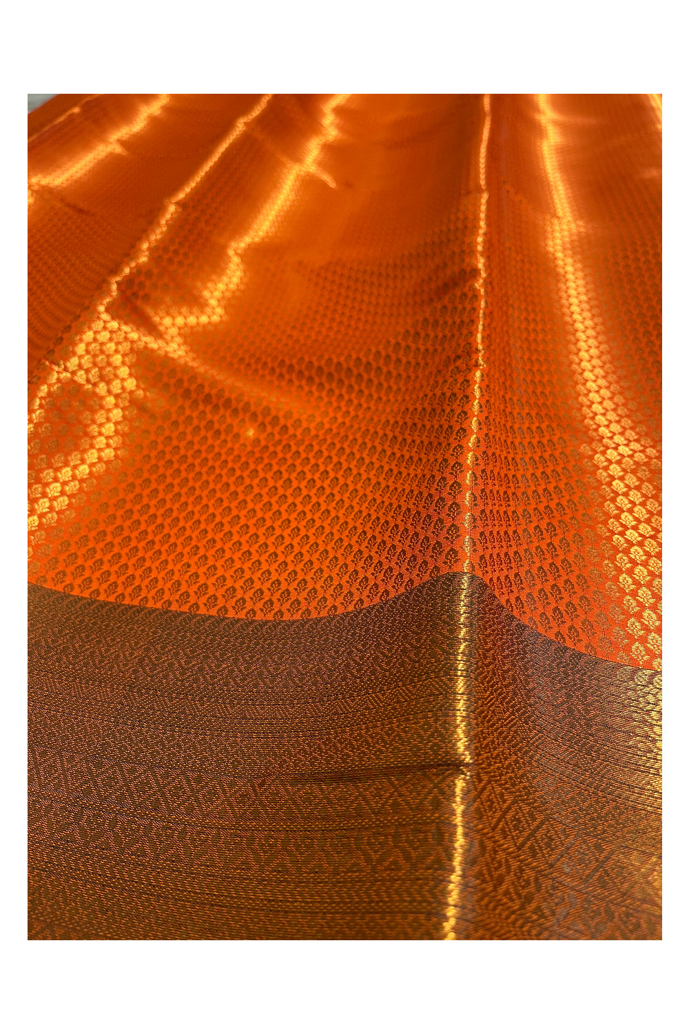 Southloom Banarasi Silk Brocade Bridal Saree WIth Woven Borders And Blouse Piece in Orange and Brown