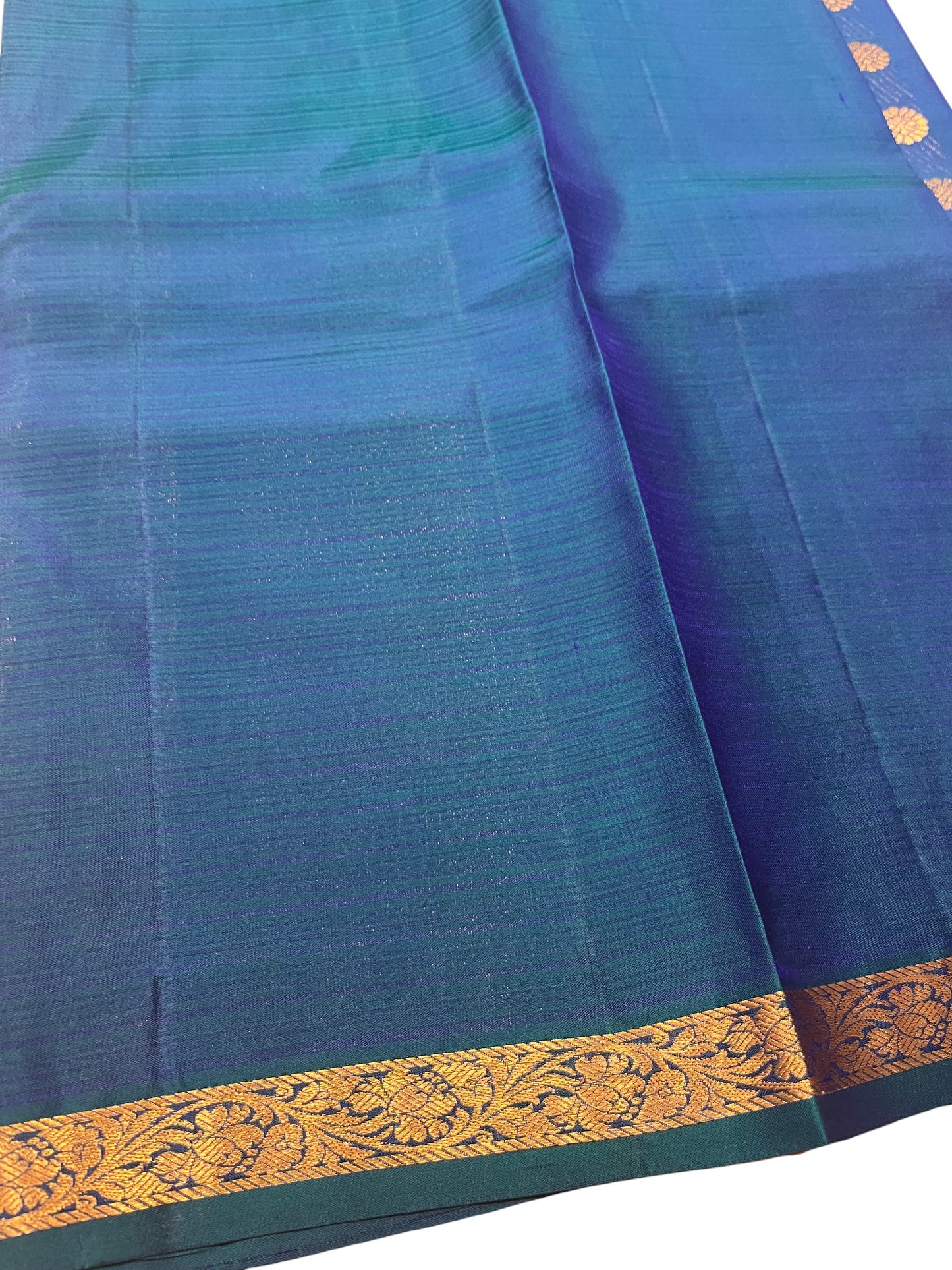 Southloom Pure Handloom Bridal Kanchipuram Silk Saree with Korvai Work(Yellow&Blue)