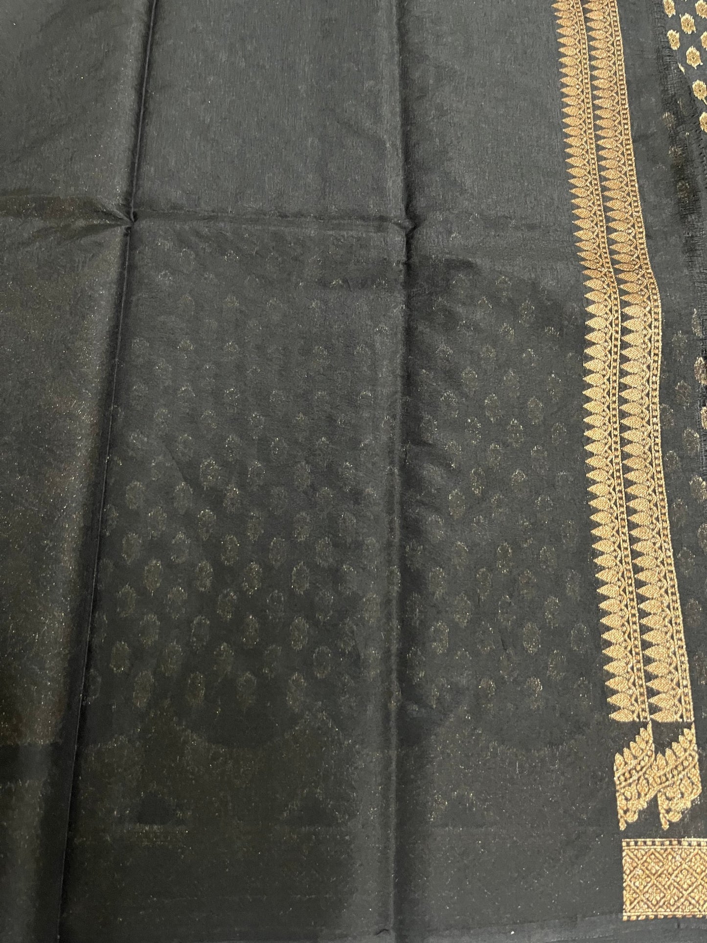 Southloom Cotton Banarasi Silk Saree with Woven Work on Body and Borders(Black)
