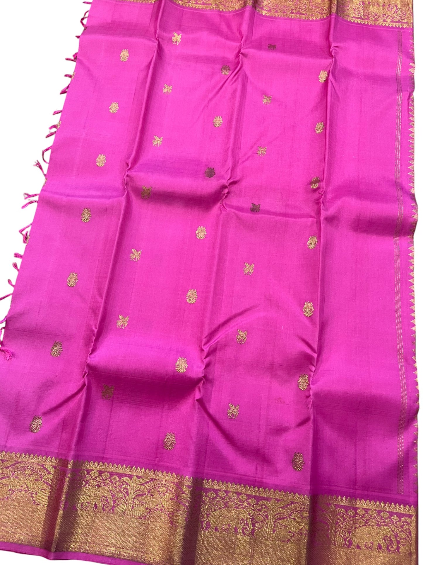 Southloom Premium Bridal Handloom Kanchipuram Silk Saree With Pallakku Design & Butta Works (Pink)