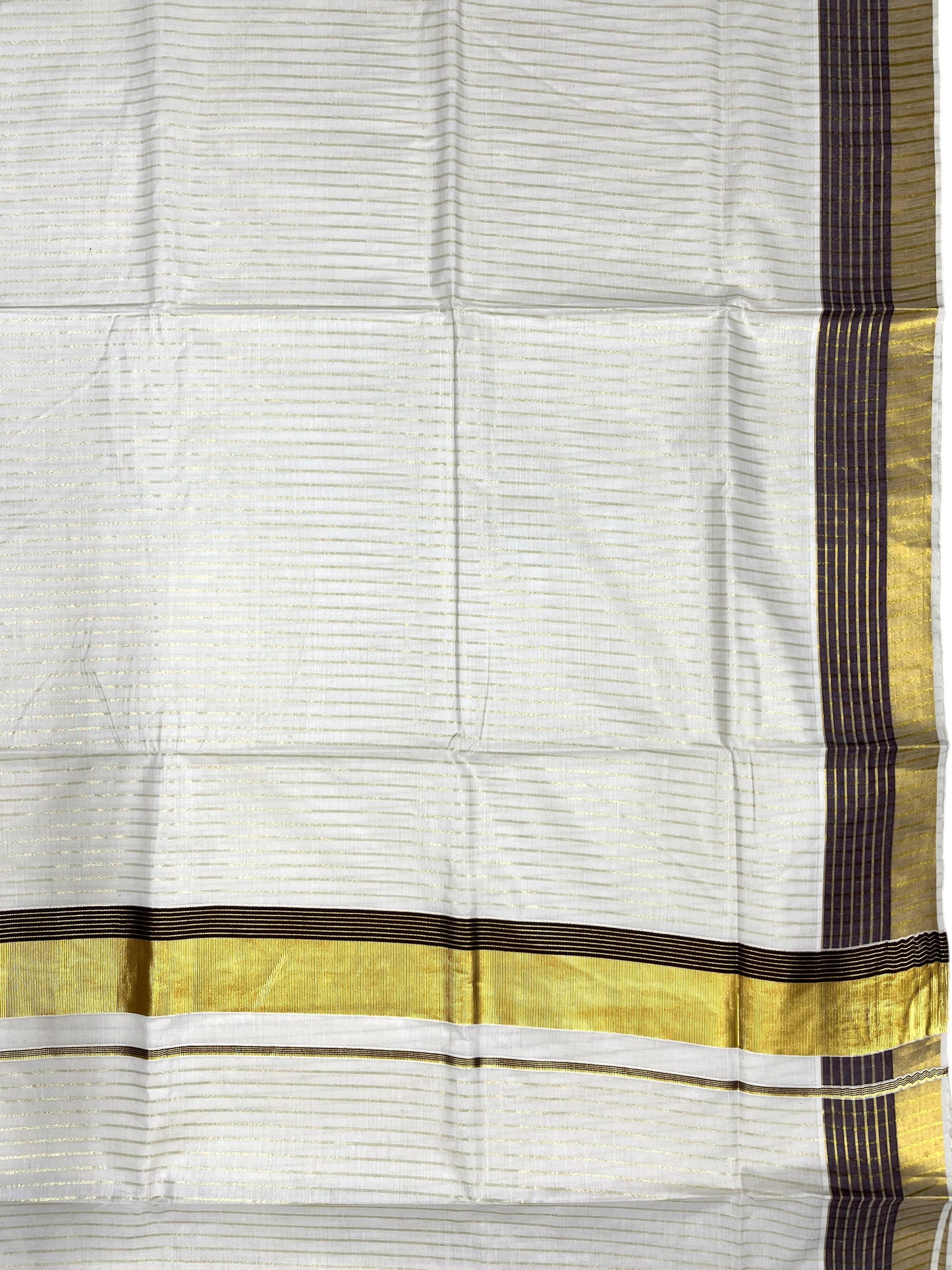 Southloom Pure Cotton Kerala Kasavu Lines Design Saree with Brown Border