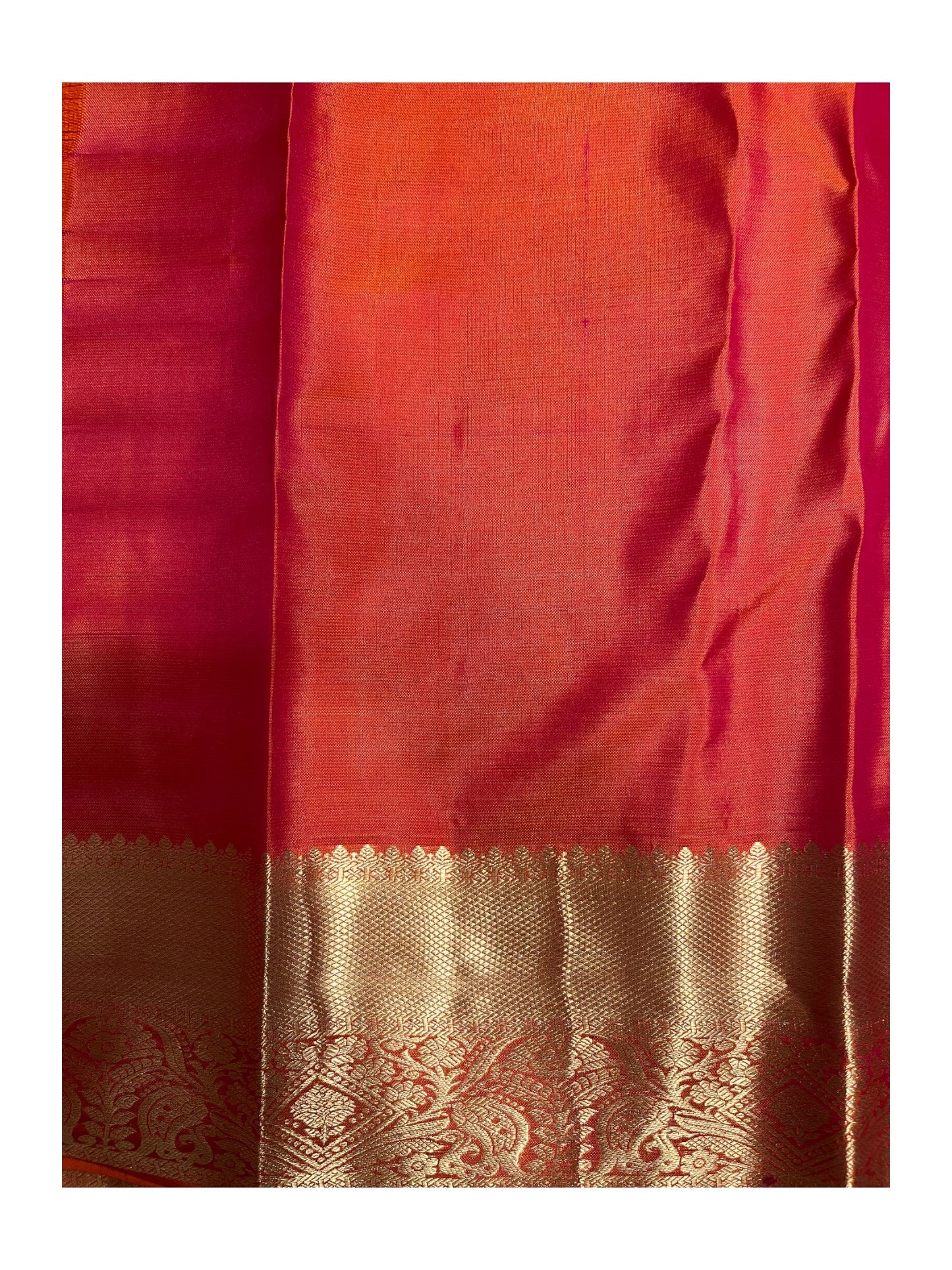 Southloom Pure Handloom Bridal Kanchipuram Silk Saree with Korvai Work (Orange)