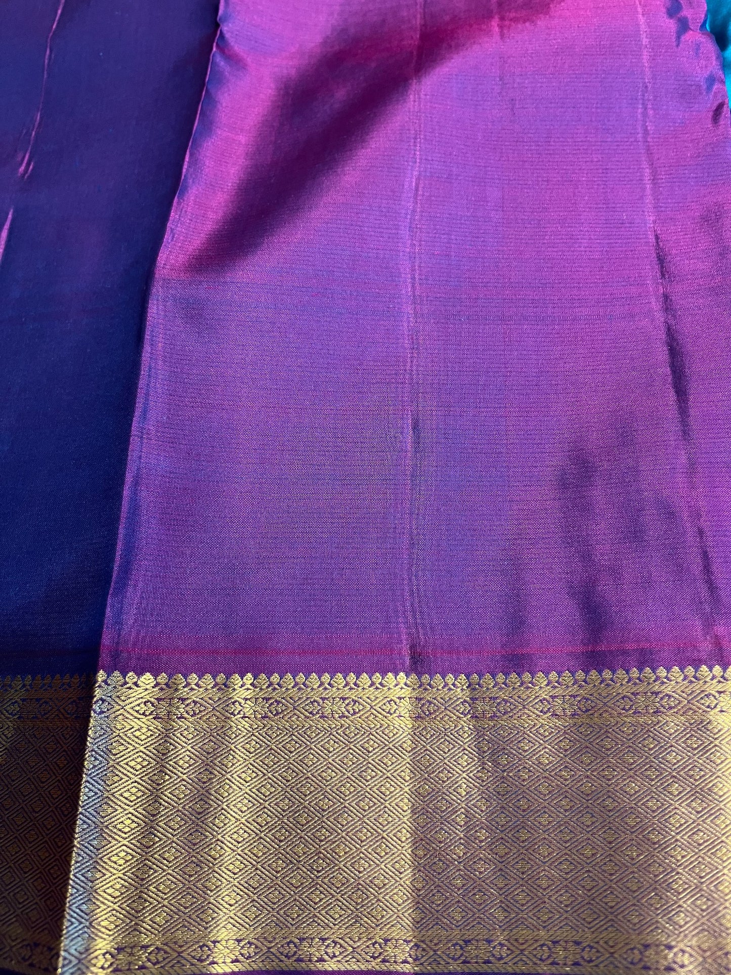 Southloom Pure Handloom Bridal Kanchipuram Silk Saree with Korvai Work (Blue & Violet)