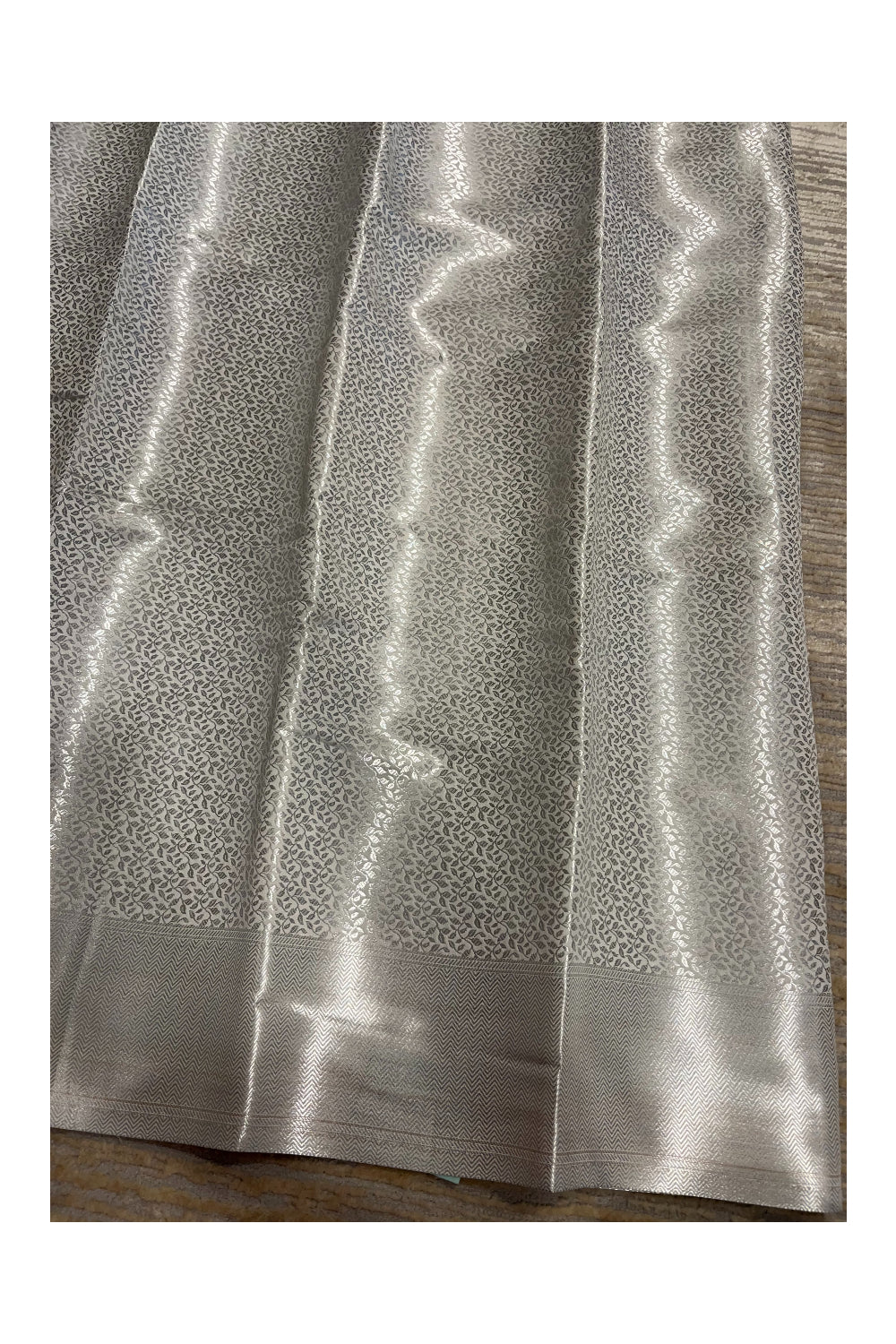 Southloom Banarasi Silver Zari Brocade Work Silk Saree in Silver Pastel Shade