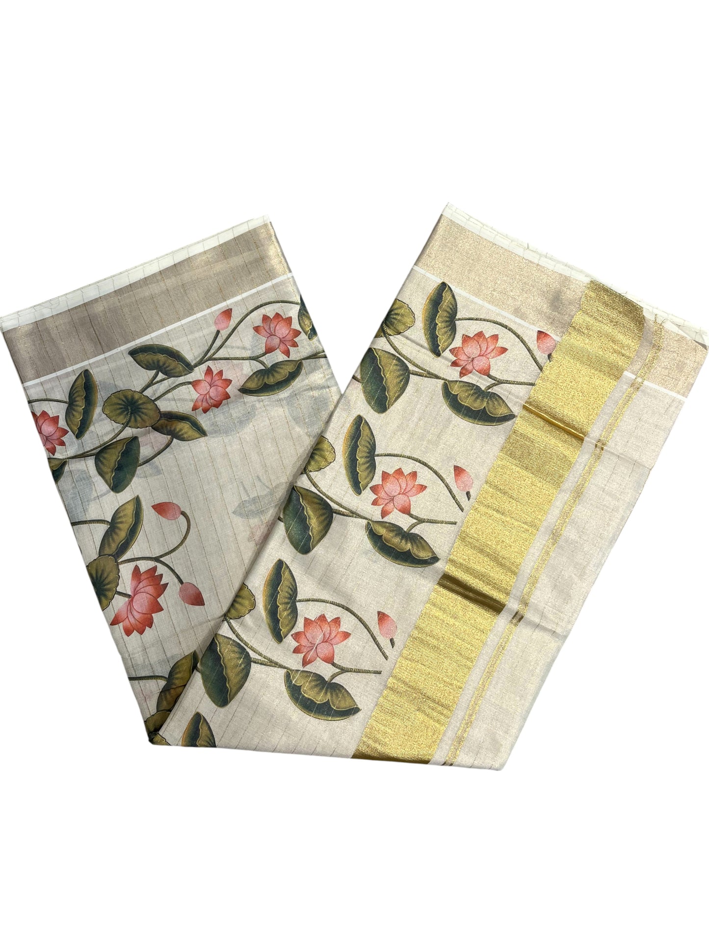 Southloom Kerala Lines Tissue Digital Print Kasavu Saree