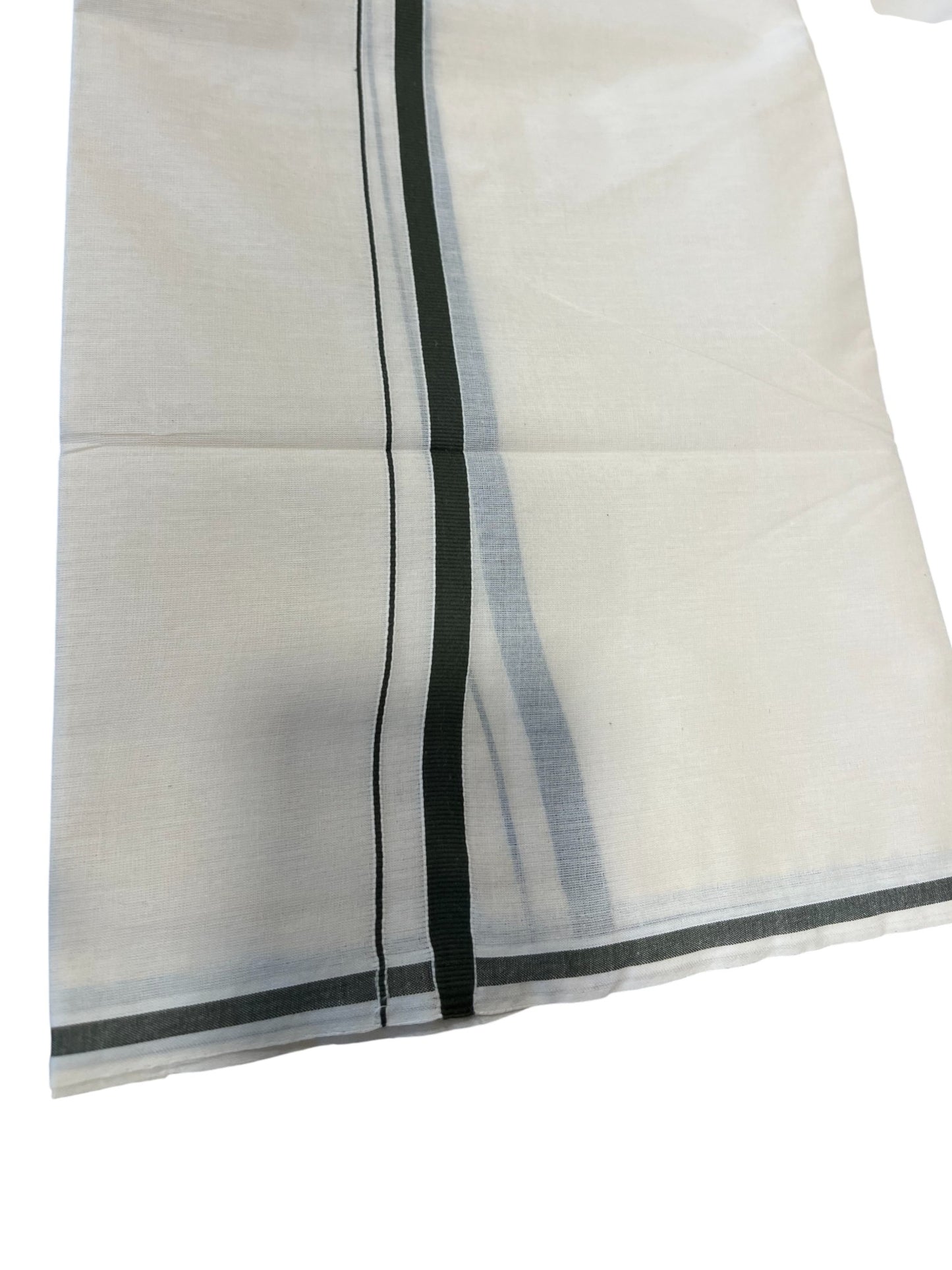 Southloom Kerala Pure Cotton Double Mundu with Green puliyilakara (South Indian Dhoti)