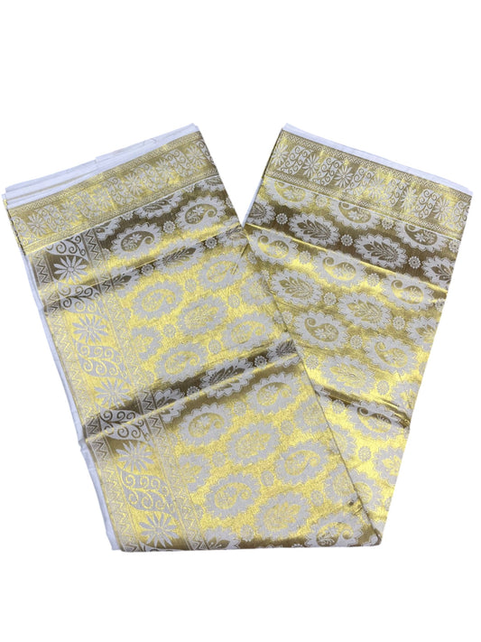 Southloom Pure Cotton Kerala Kasavu Heavy Work Saree with Paisley Floral Woven Design