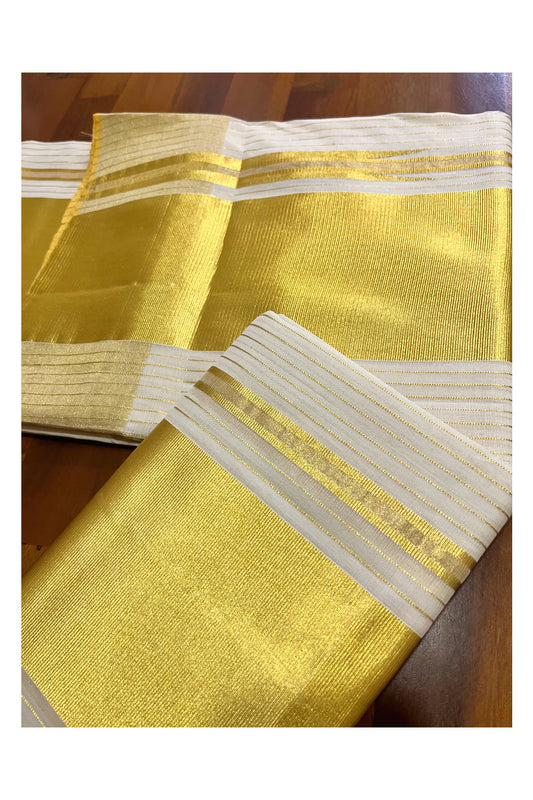 Southloom Super Premium Balaramapuram Handloom Pure Cotton Wedding Set Mundu with Lines Designs 2.70 Mtrs