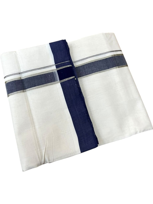 Southloom Balaramapuram Unakkupaavu Premium Handloom Cotton Double Mundu with Gold Kasavu and Blue Border