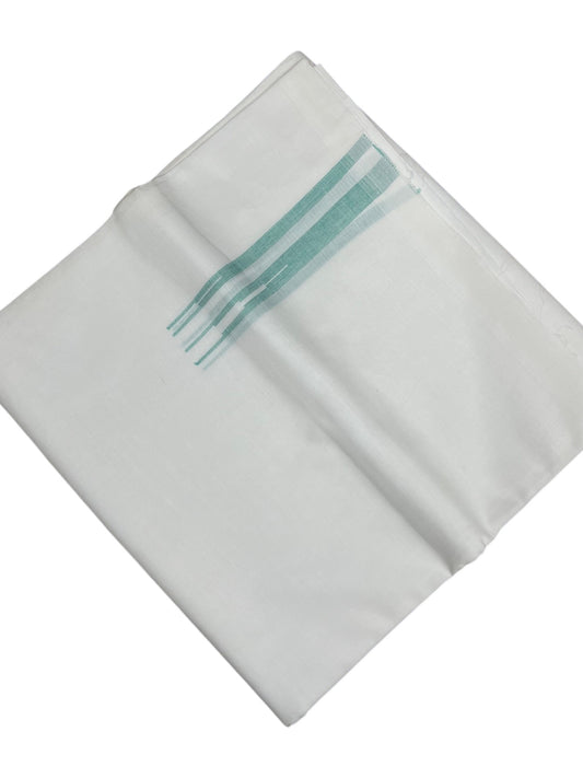 Southloom Pure White Cotton Double Mundu with Turquoise Chuttikara (South Indian Dhoti)