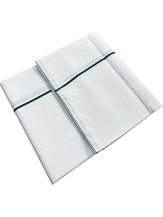 Southloom Pure White Cotton Single Eerkkil Kara Mundu with Peacock Green Border (South Indian Kerala Dhoti)