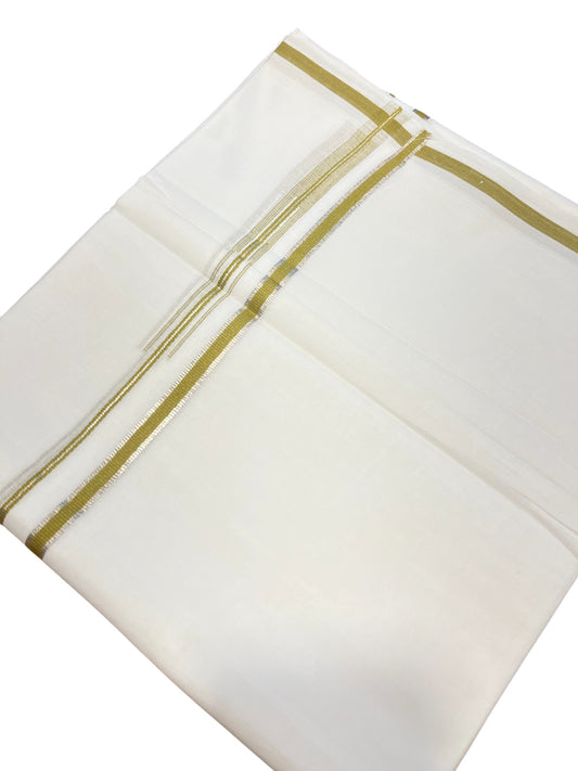 Pure White Cotton Double Mundu with Silver and Green Chutti Kara (South Indian Dhoti)