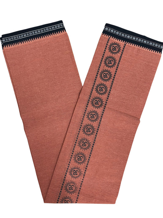 Southloom Saffron (Kaavi) Black Printed Single Mundu / Lungi (South Indian Kerala Dhoti)